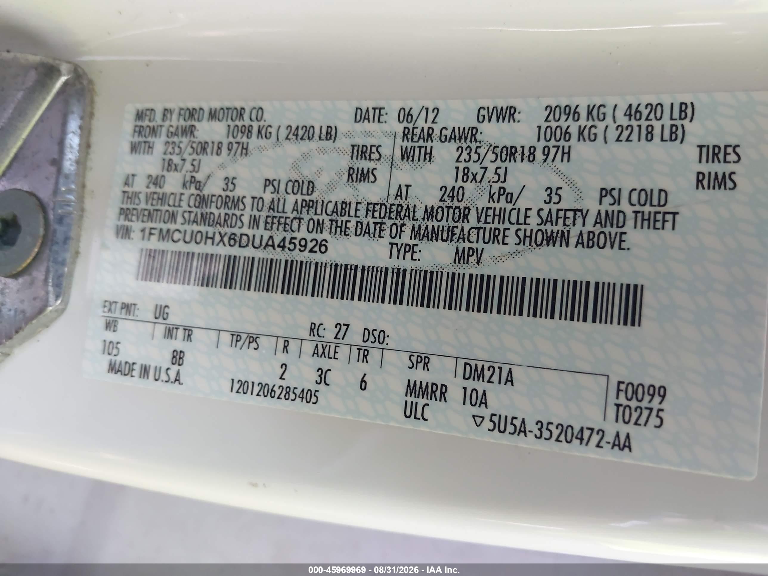 2013 Ford Escape Sel White vin: 1FMCU0HX6DUA45926