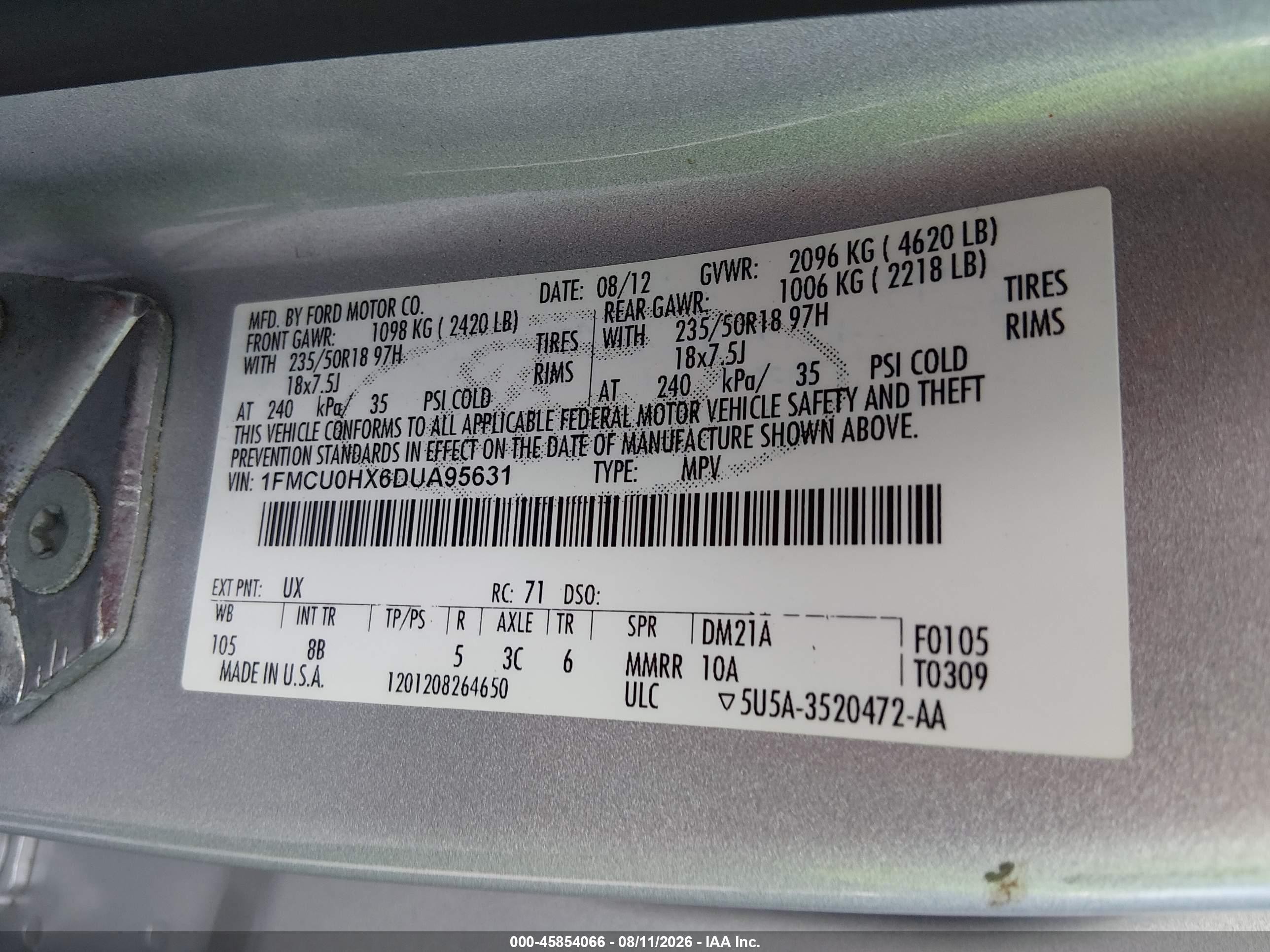 2013 Ford Escape Sel Silver vin: 1FMCU0HX6DUA95631