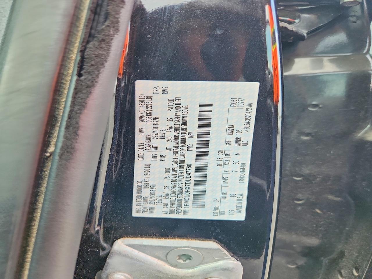 2013 Ford Escape Sel Черный vin: 1FMCU0HX7DUD47760