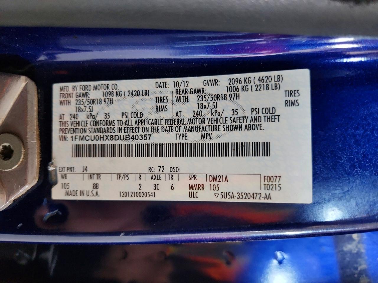 2013 Ford Escape Sel Blue vin: 1FMCU0HX8DUB40357
