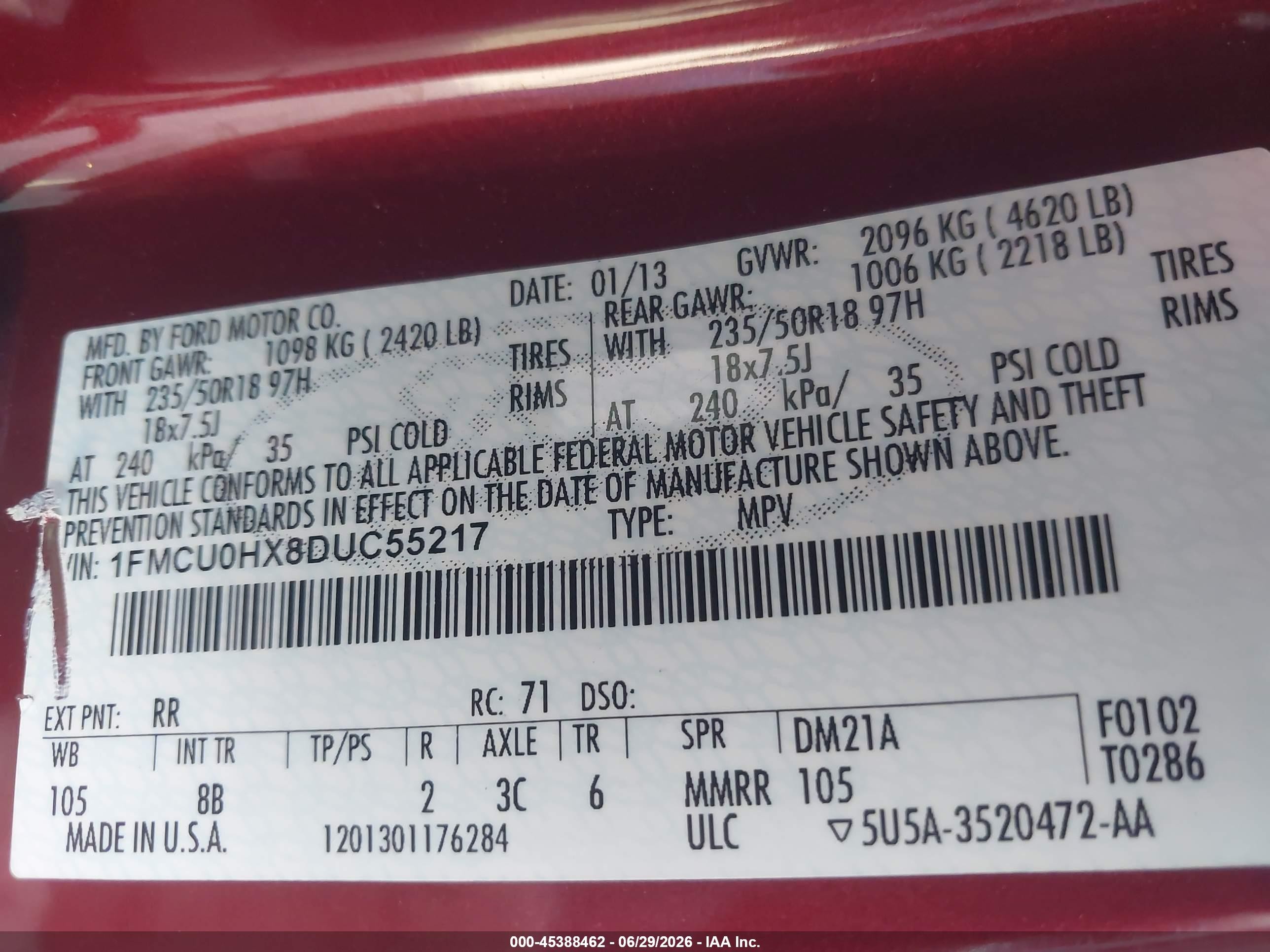 2013 Ford Escape Sel Red vin: 1FMCU0HX8DUC55217