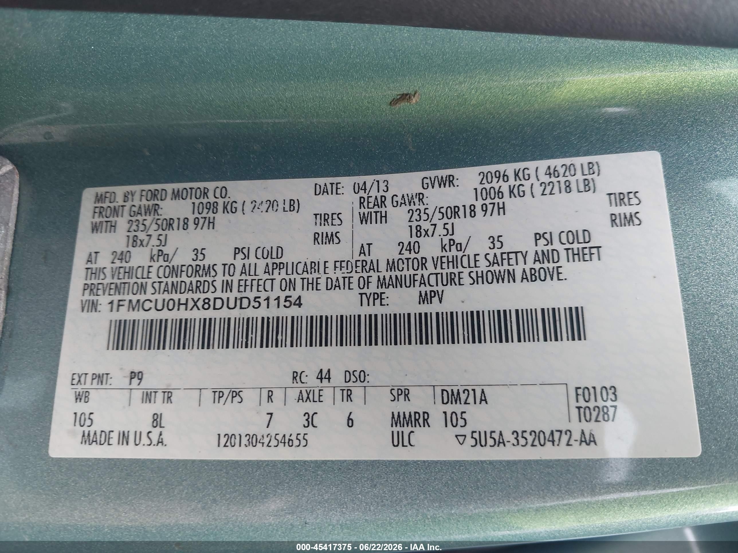 2013 Ford Escape Sel Light Blue vin: 1FMCU0HX8DUD51154