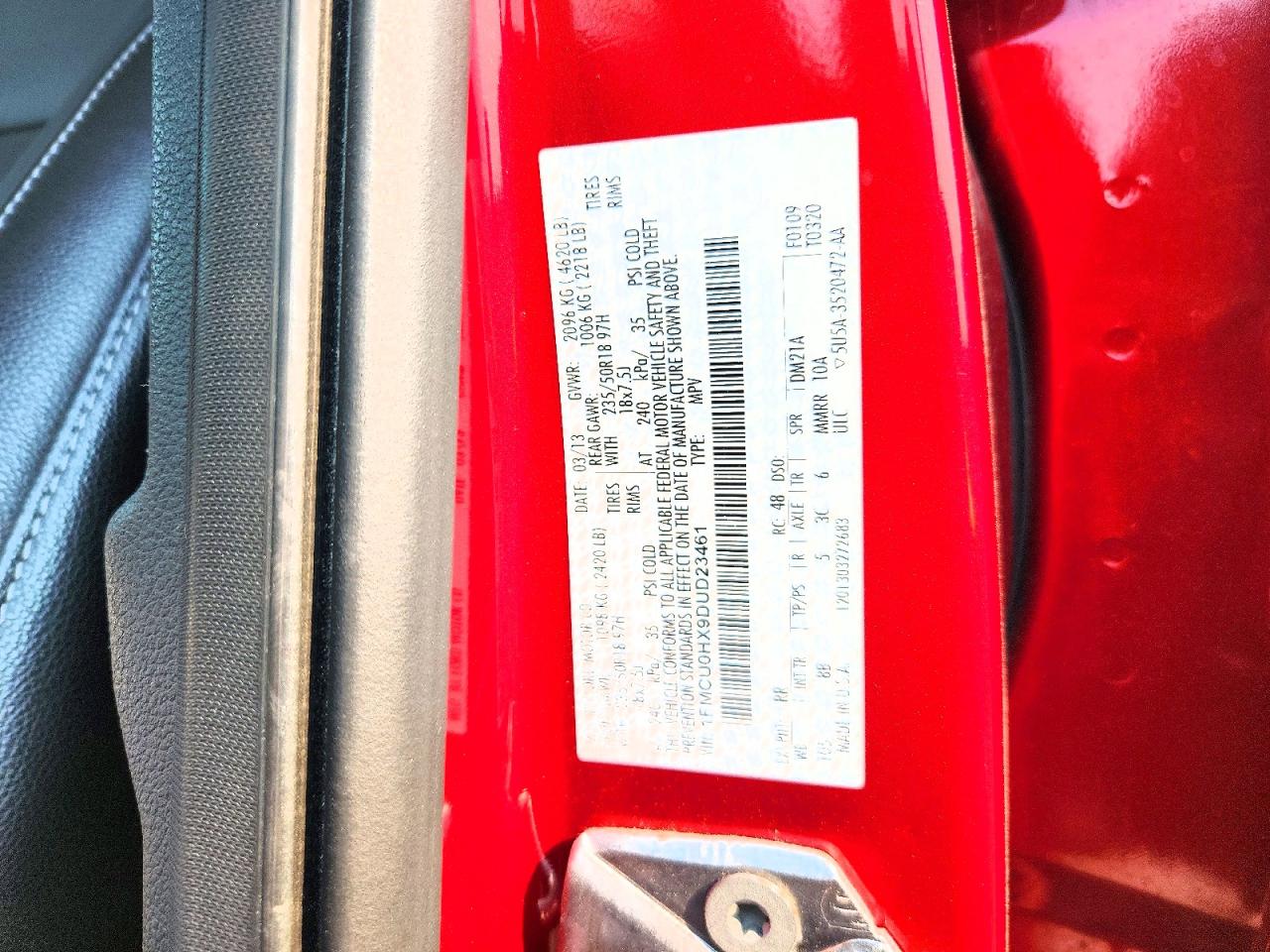 2013 Ford Escape Sel Red vin: 1FMCU0HX9DUD23461