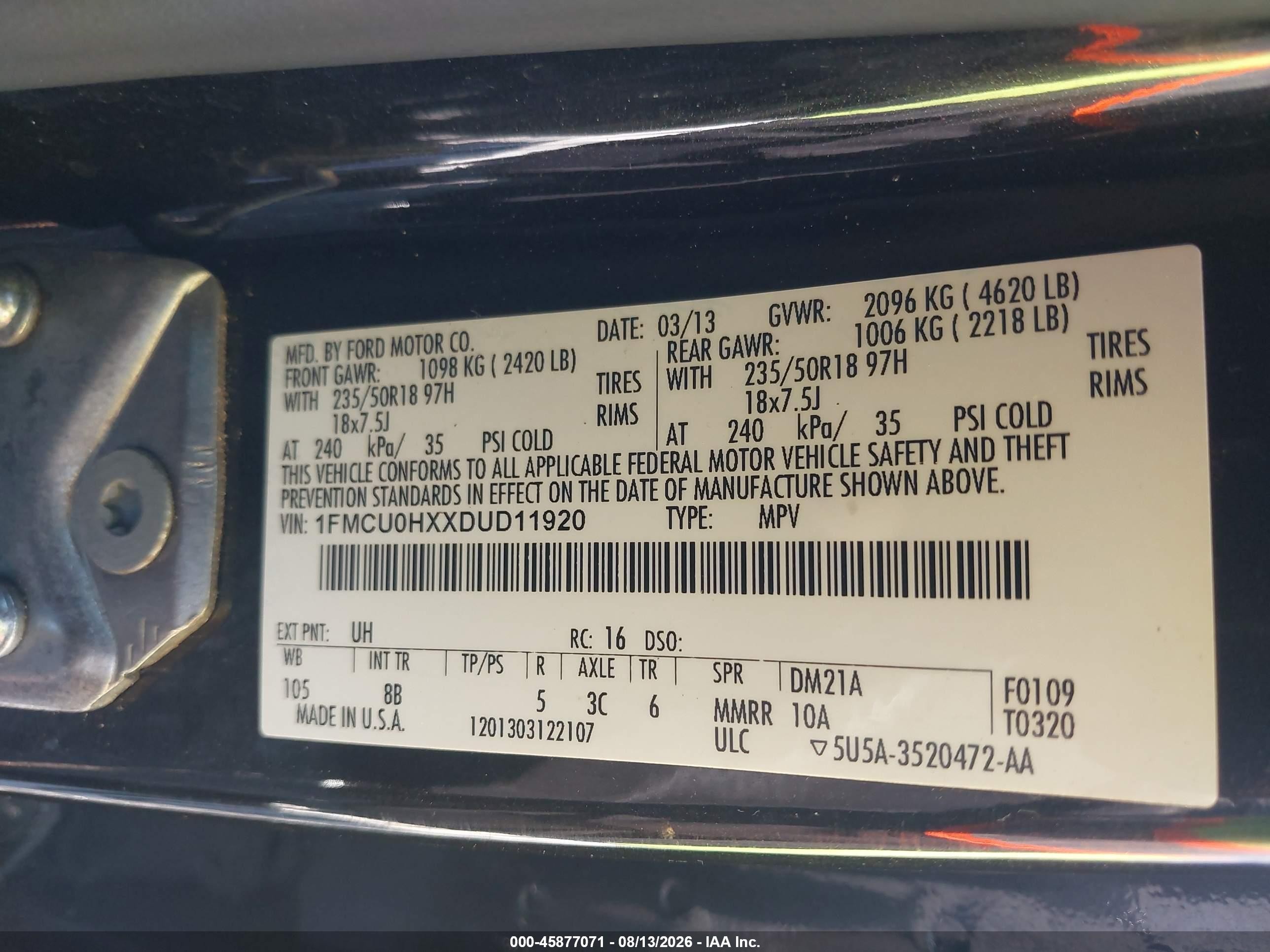 2013 Ford Escape Sel Black vin: 1FMCU0HXXDUD11920
