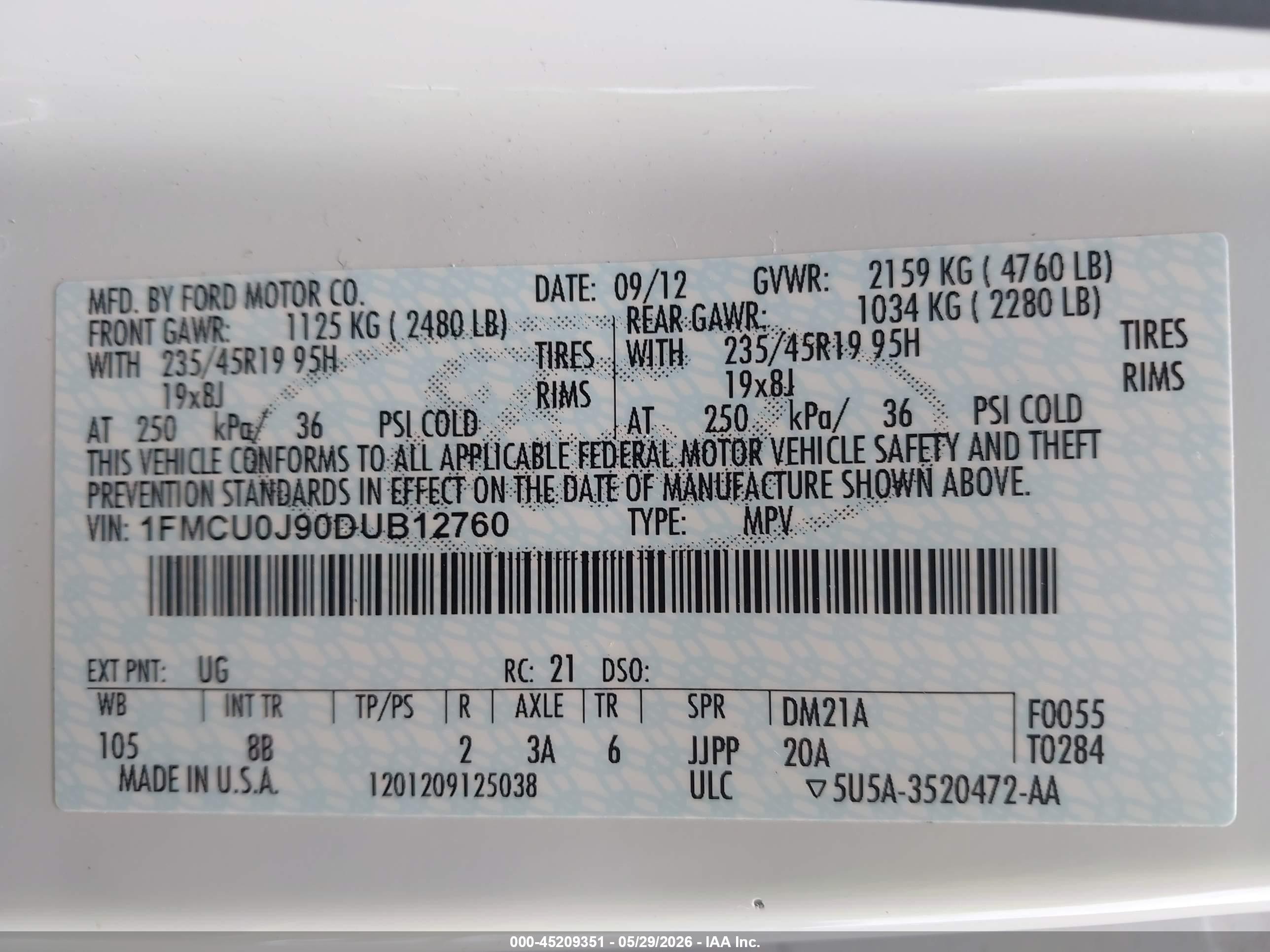 2013 Ford Escape Titanium White vin: 1FMCU0J90DUB12760