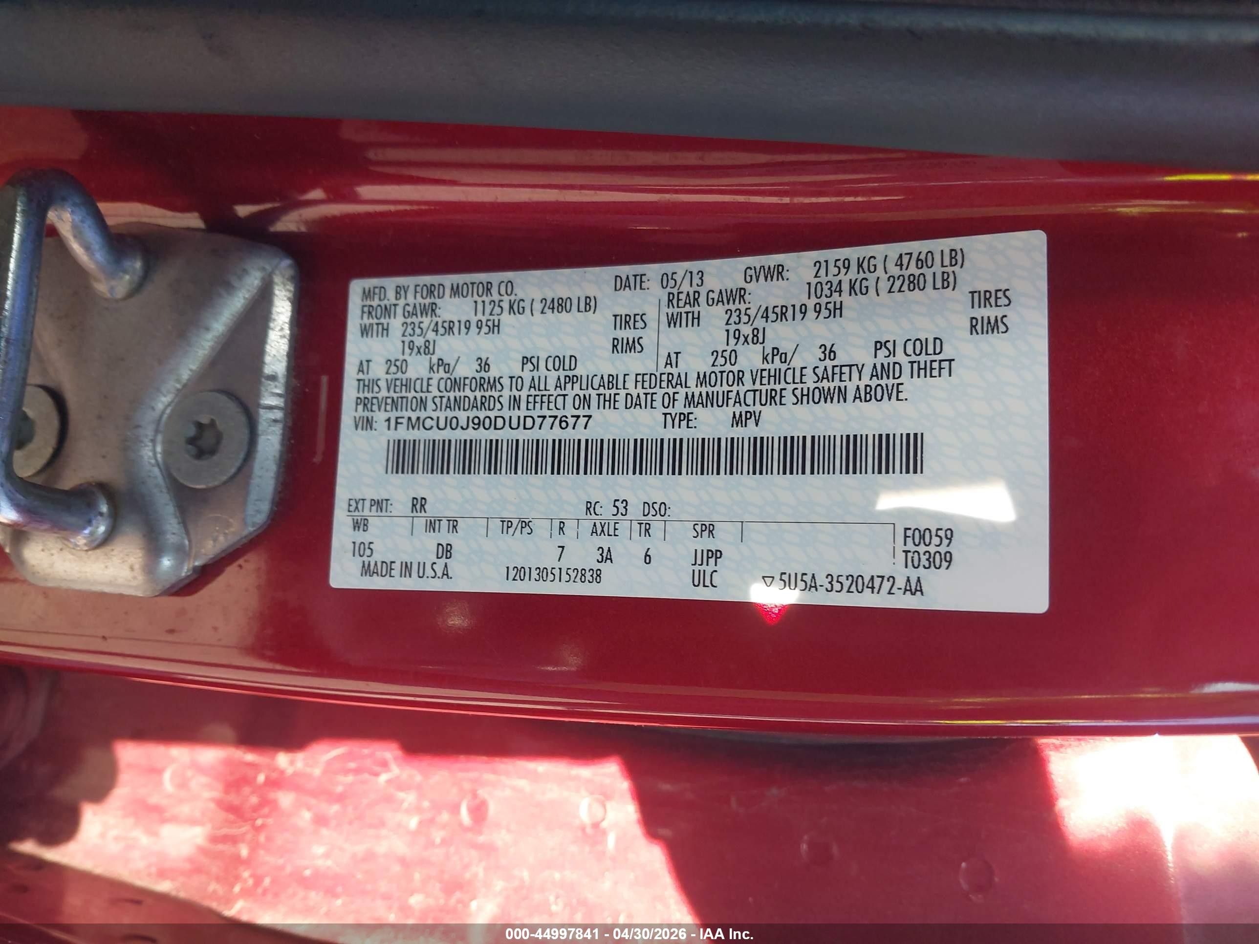 2013 Ford Escape Titanium Red vin: 1FMCU0J90DUD77677