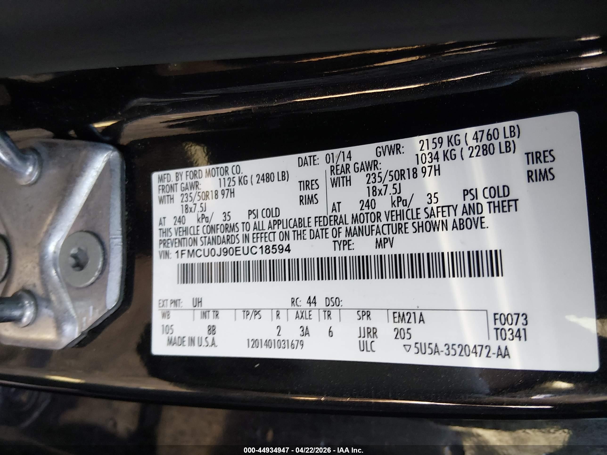 2014 Ford Escape Titanium Черный vin: 1FMCU0J90EUC18594