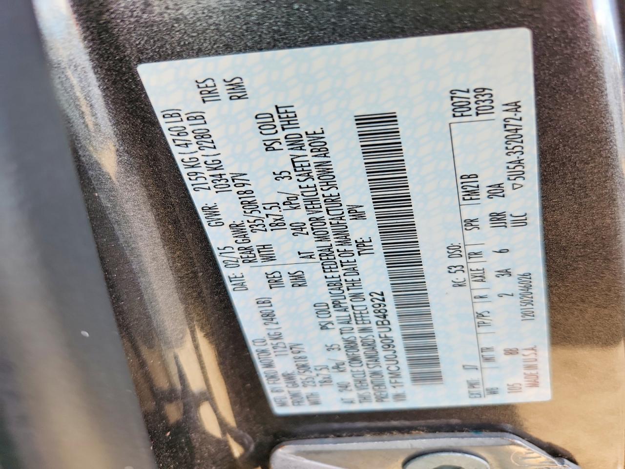 2015 Ford Escape Titanium Gray vin: 1FMCU0J90FUB48922