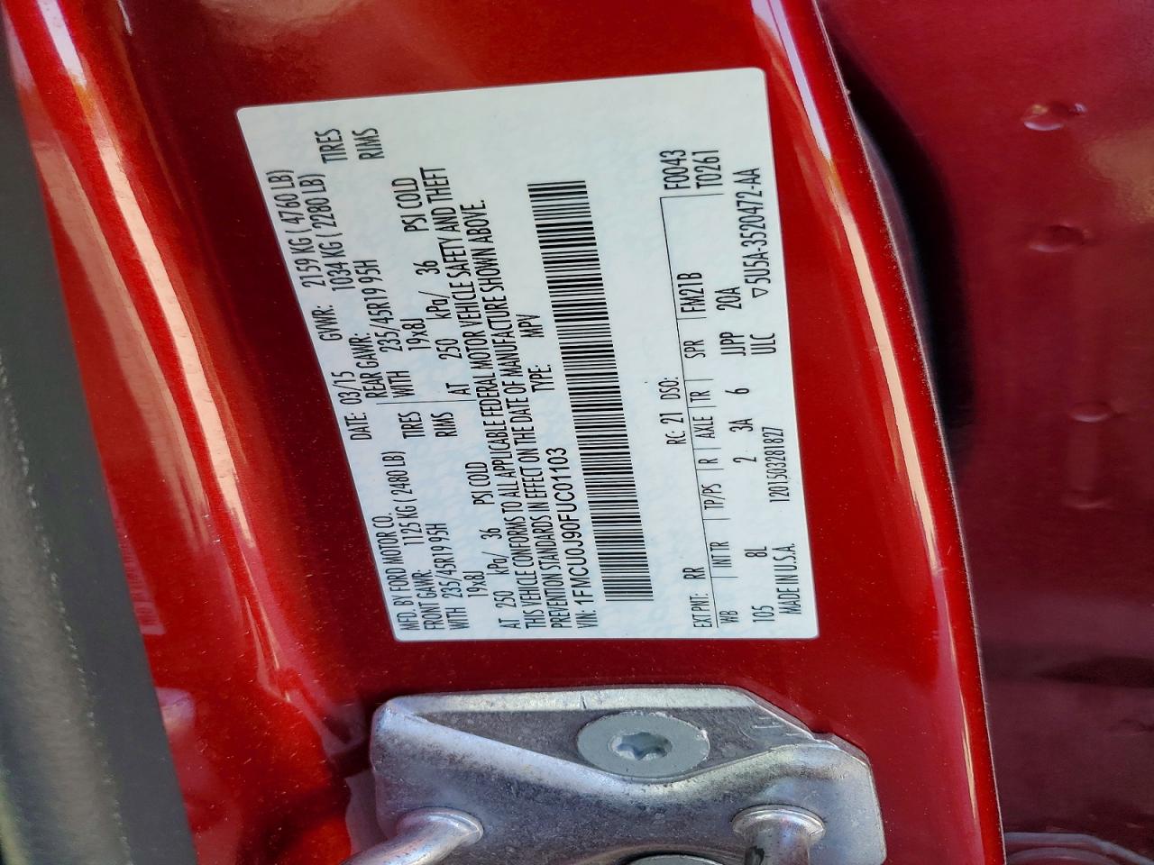2015 Ford Escape Titanium Red vin: 1FMCU0J90FUC01103