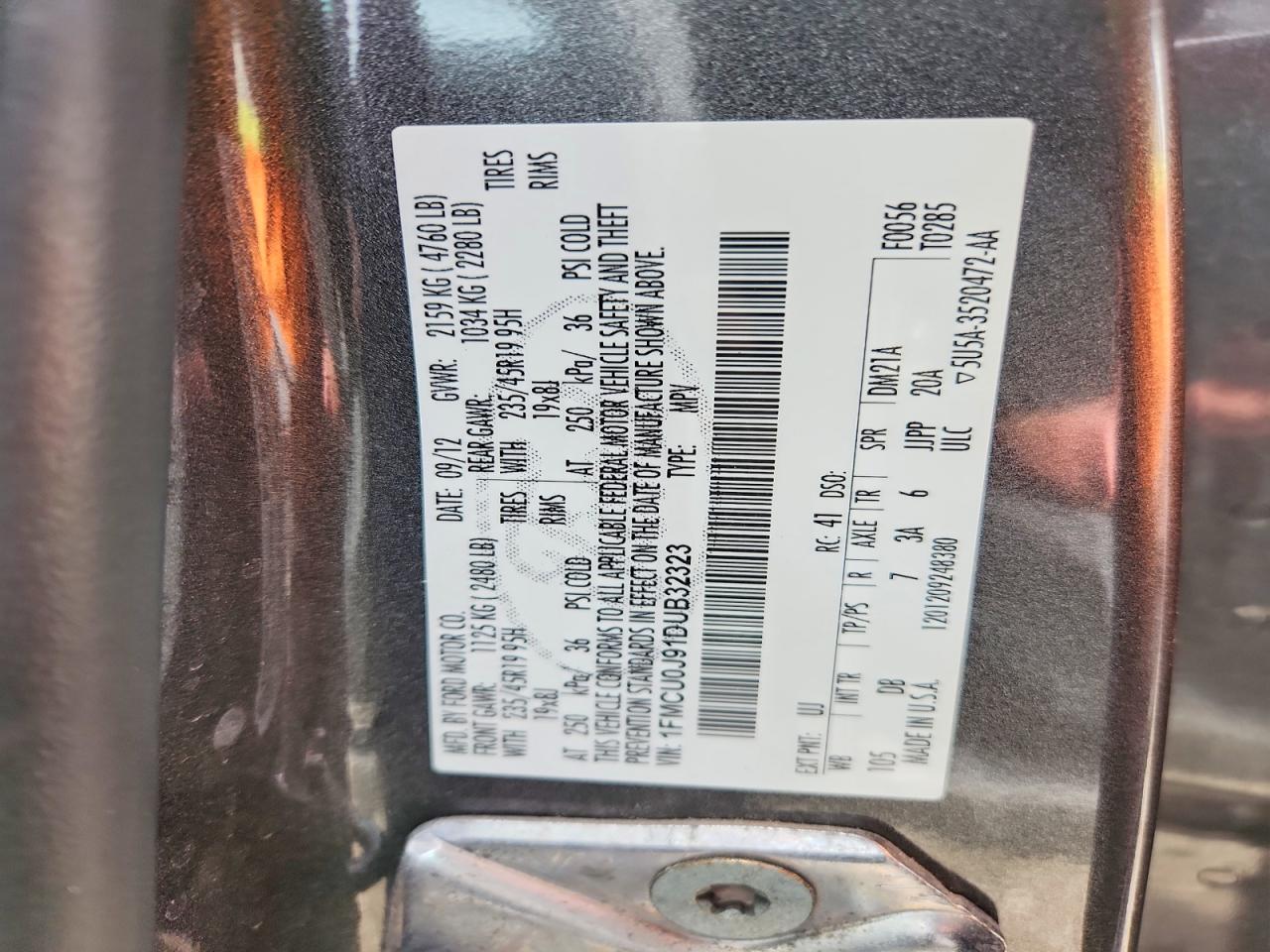 2013 Ford Escape Titanium Gray vin: 1FMCU0J91DUB32323