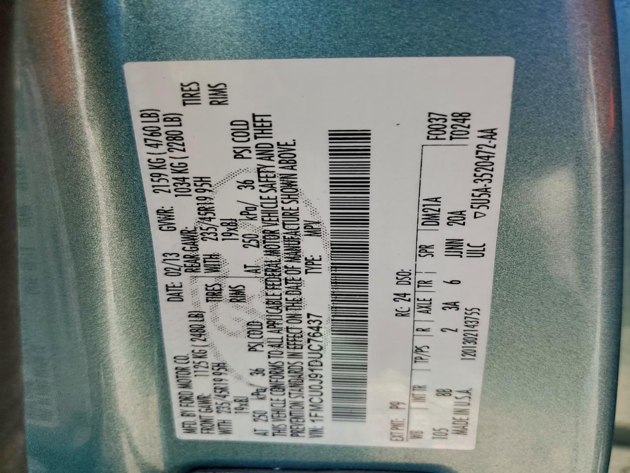 2013 Ford Escape Titanium Green vin: 1FMCU0J91DUC76437