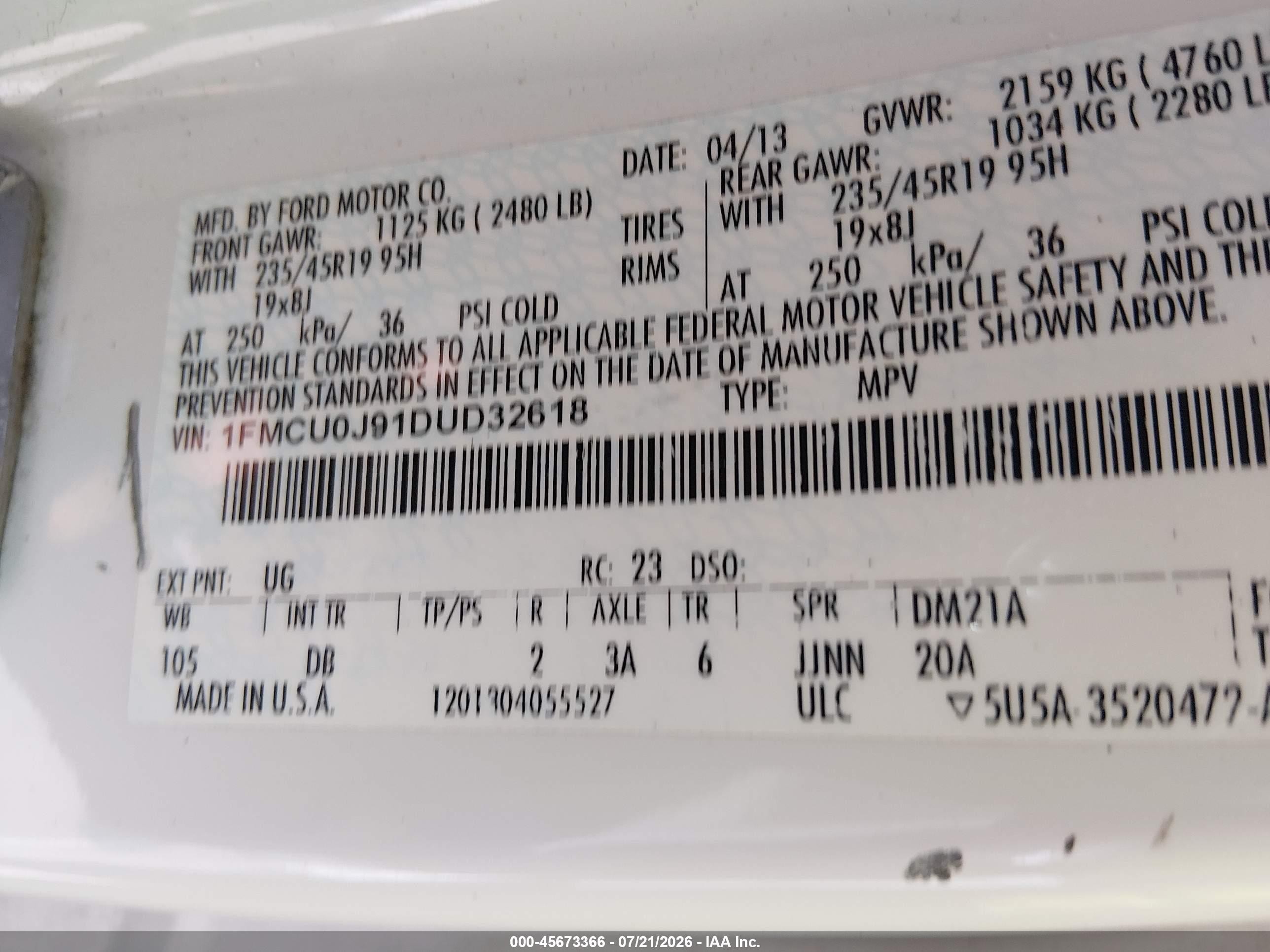 2013 Ford Escape Titanium White vin: 1FMCU0J91DUD32618