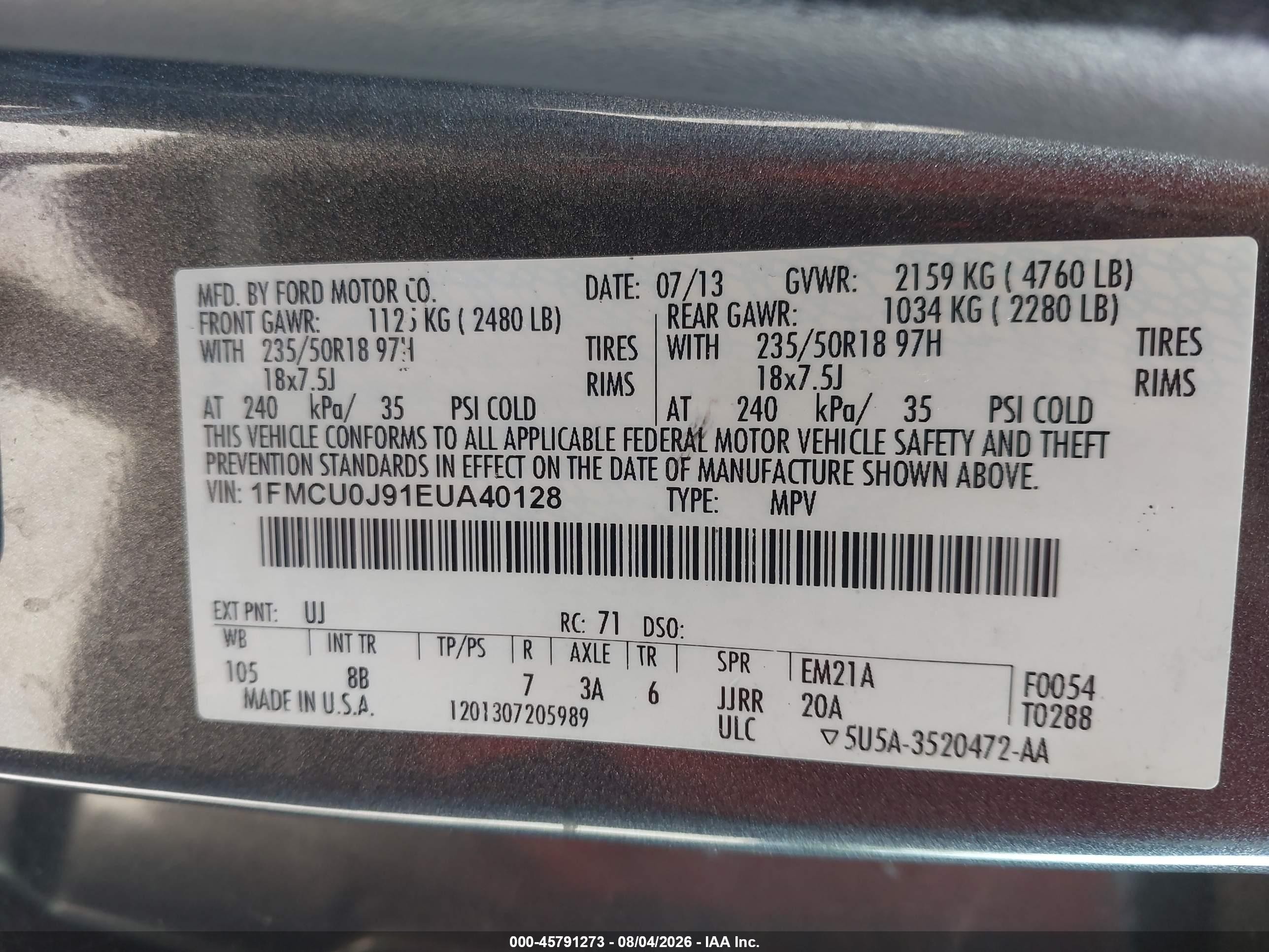 2014 Ford Escape Titanium Gray vin: 1FMCU0J91EUA40128