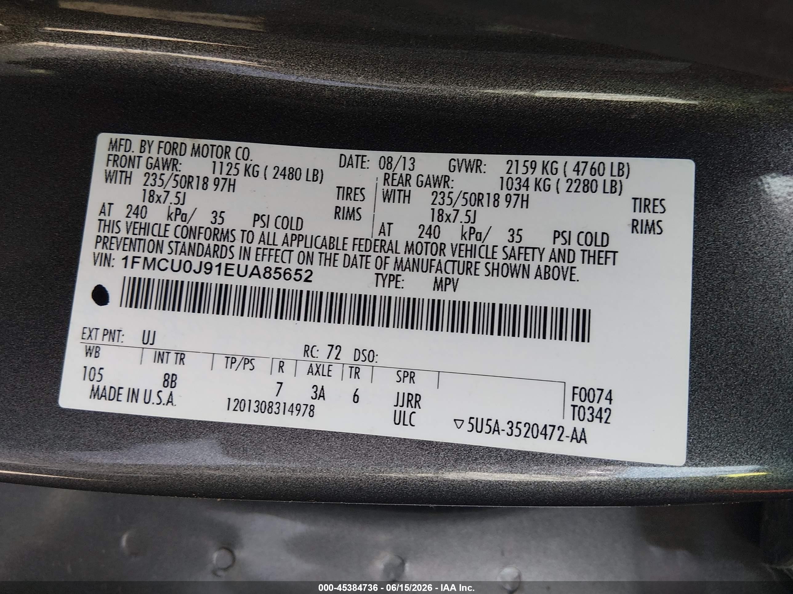 2014 Ford Escape Titanium Gray vin: 1FMCU0J91EUA85652