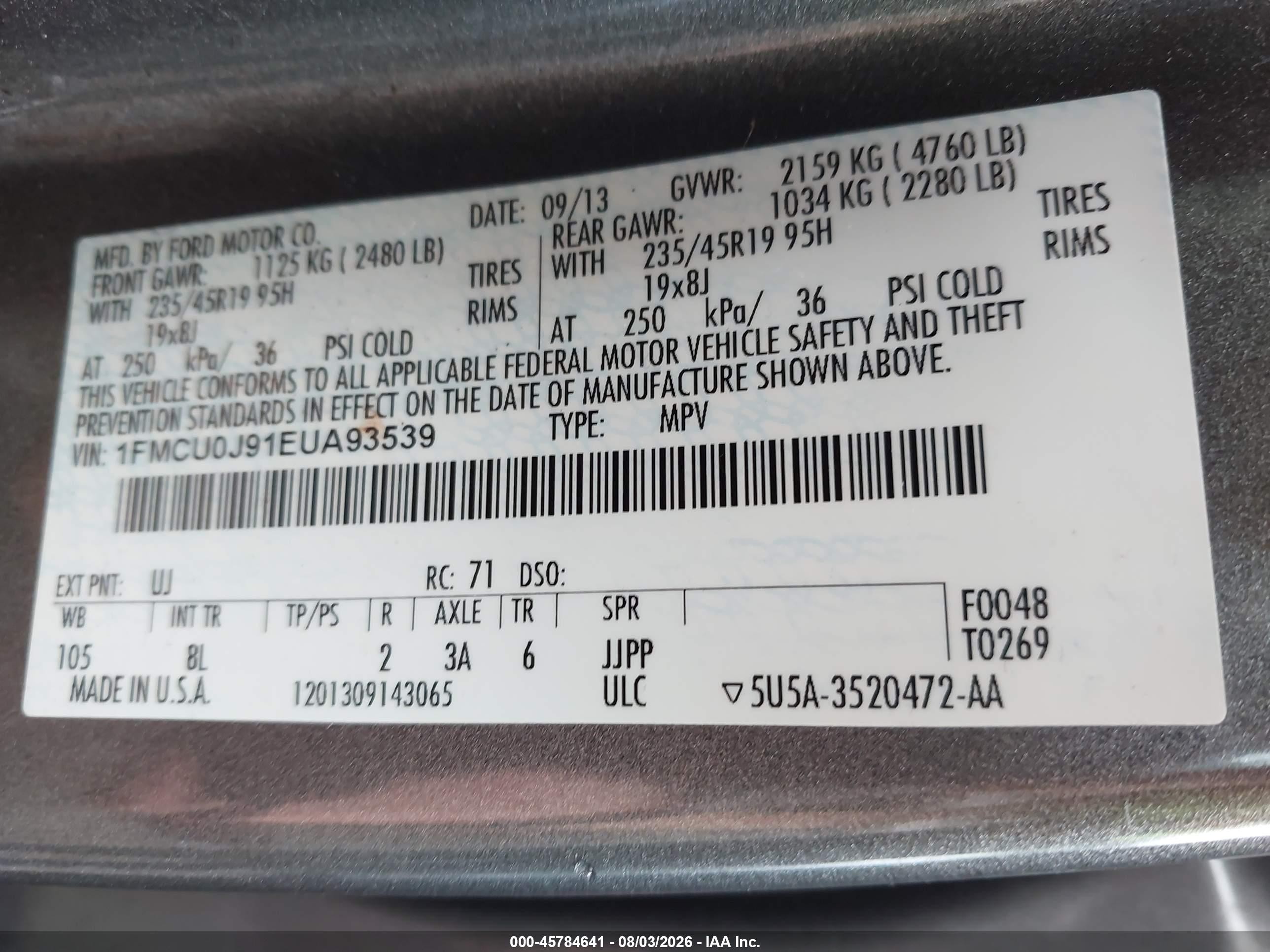2014 Ford Escape Titanium Gray vin: 1FMCU0J91EUA93539