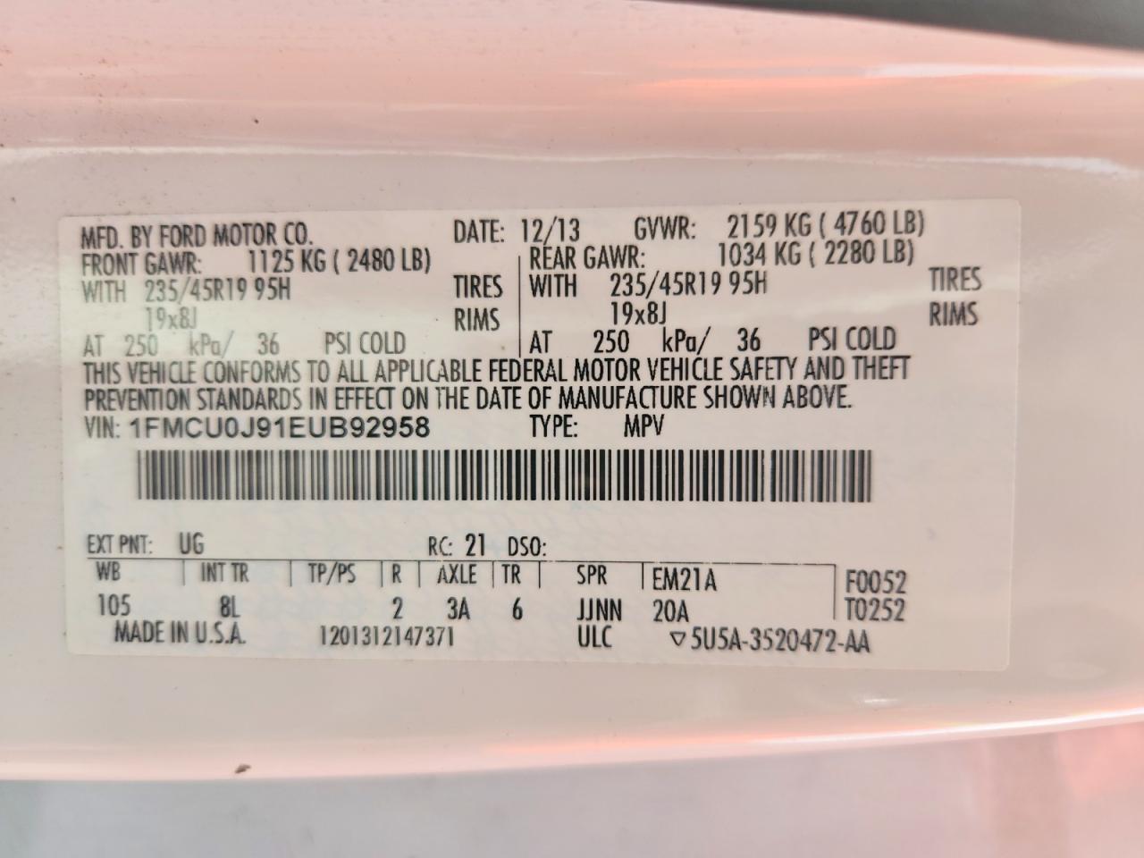 2014 Ford Escape Titanium White vin: 1FMCU0J91EUB92958