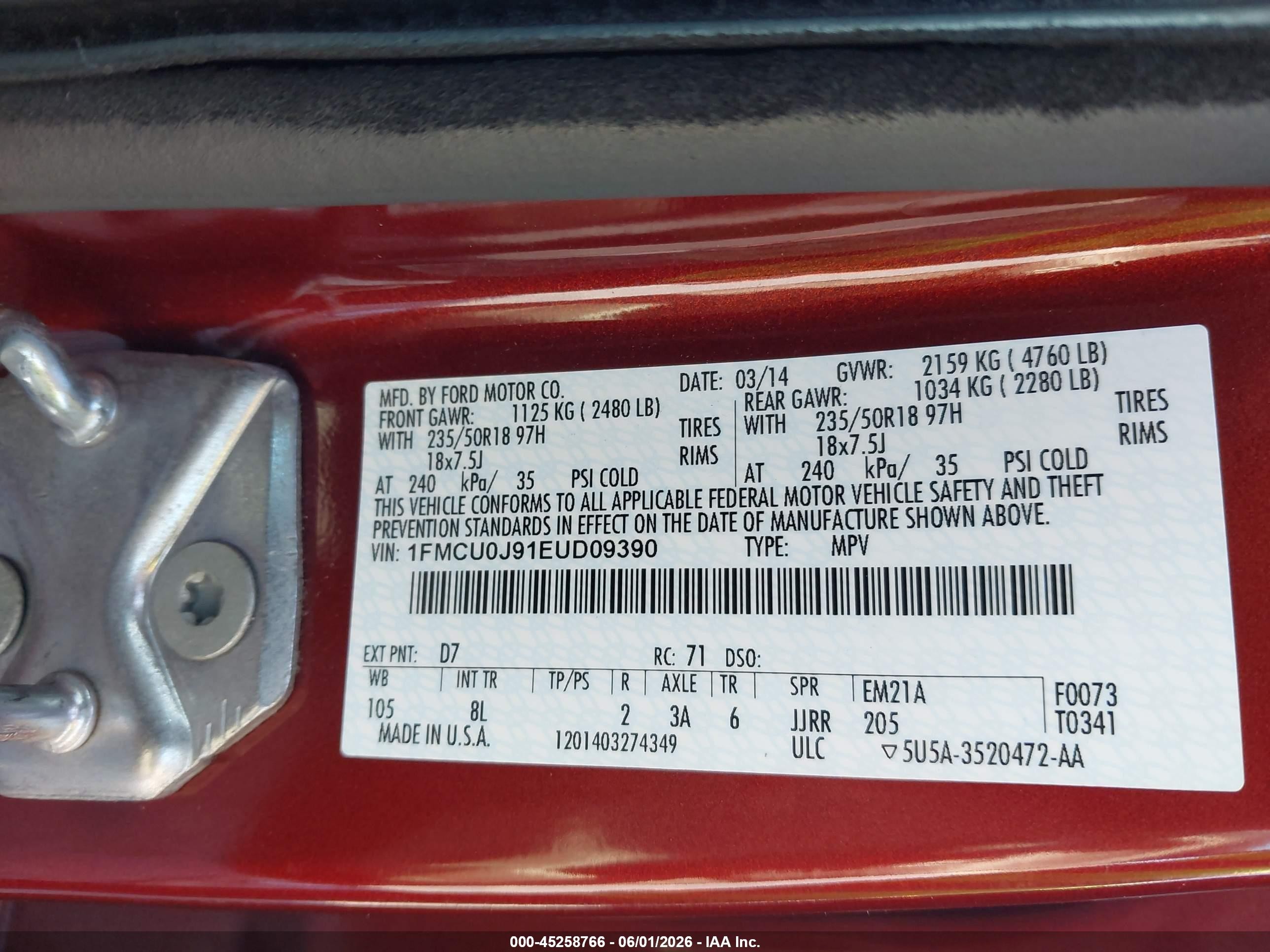 2014 Ford Escape Titanium Красный vin: 1FMCU0J91EUD09390