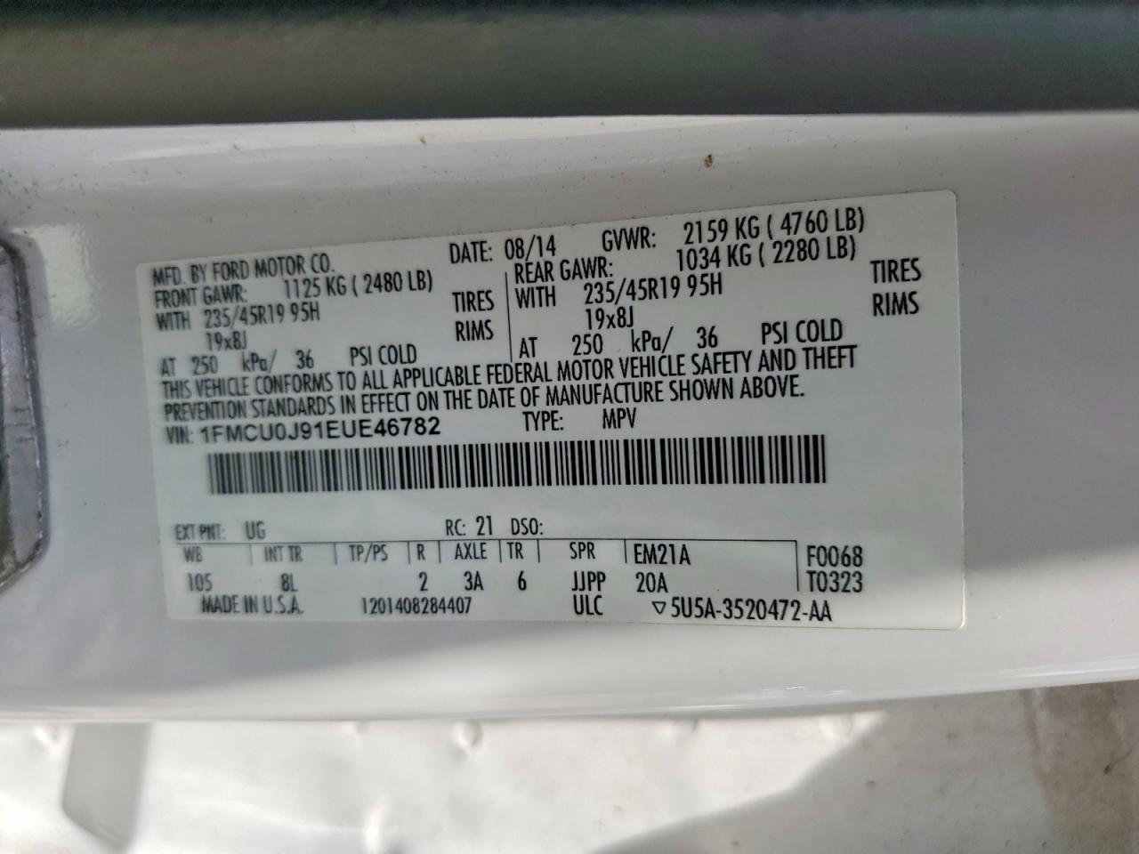 2014 Ford Escape Titanium White vin: 1FMCU0J91EUE46782