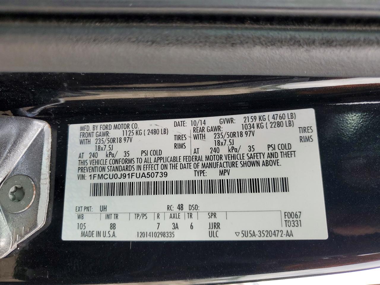 2015 Ford Escape Titanium Black vin: 1FMCU0J91FUA50739