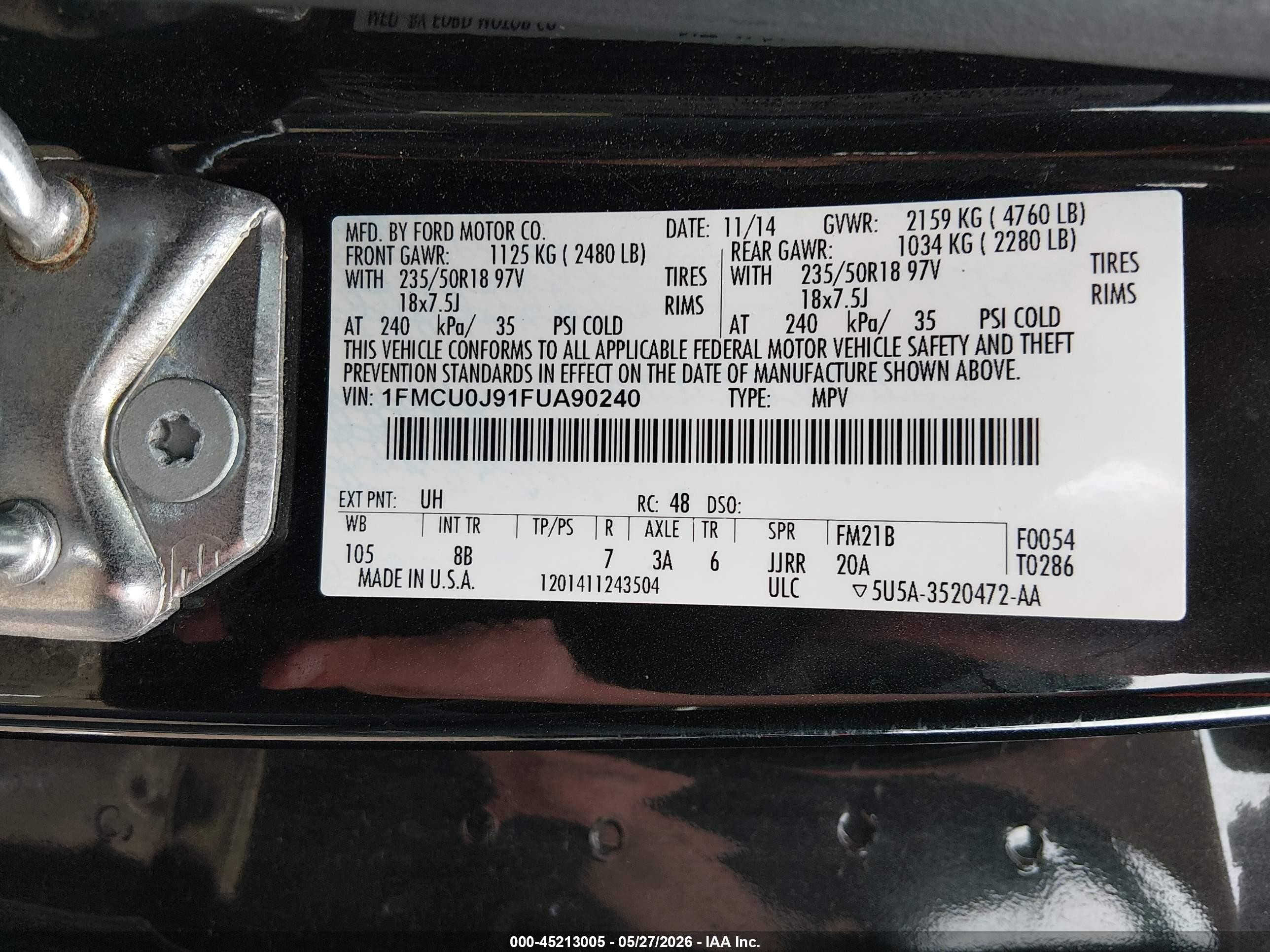 2015 Ford Escape Titanium Black vin: 1FMCU0J91FUA90240