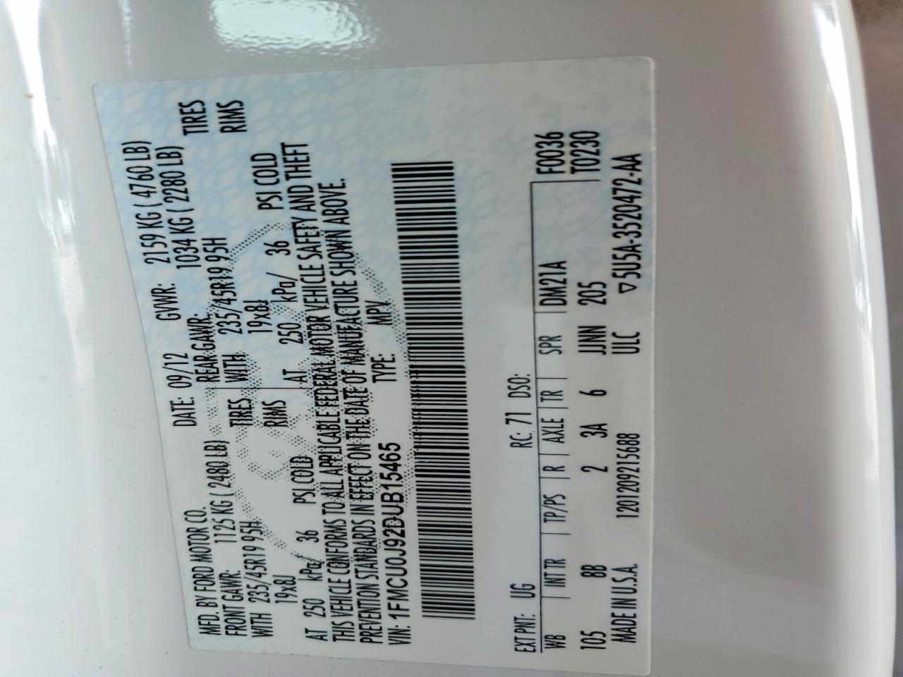 2013 Ford Escape Titanium White vin: 1FMCU0J92DUB15465