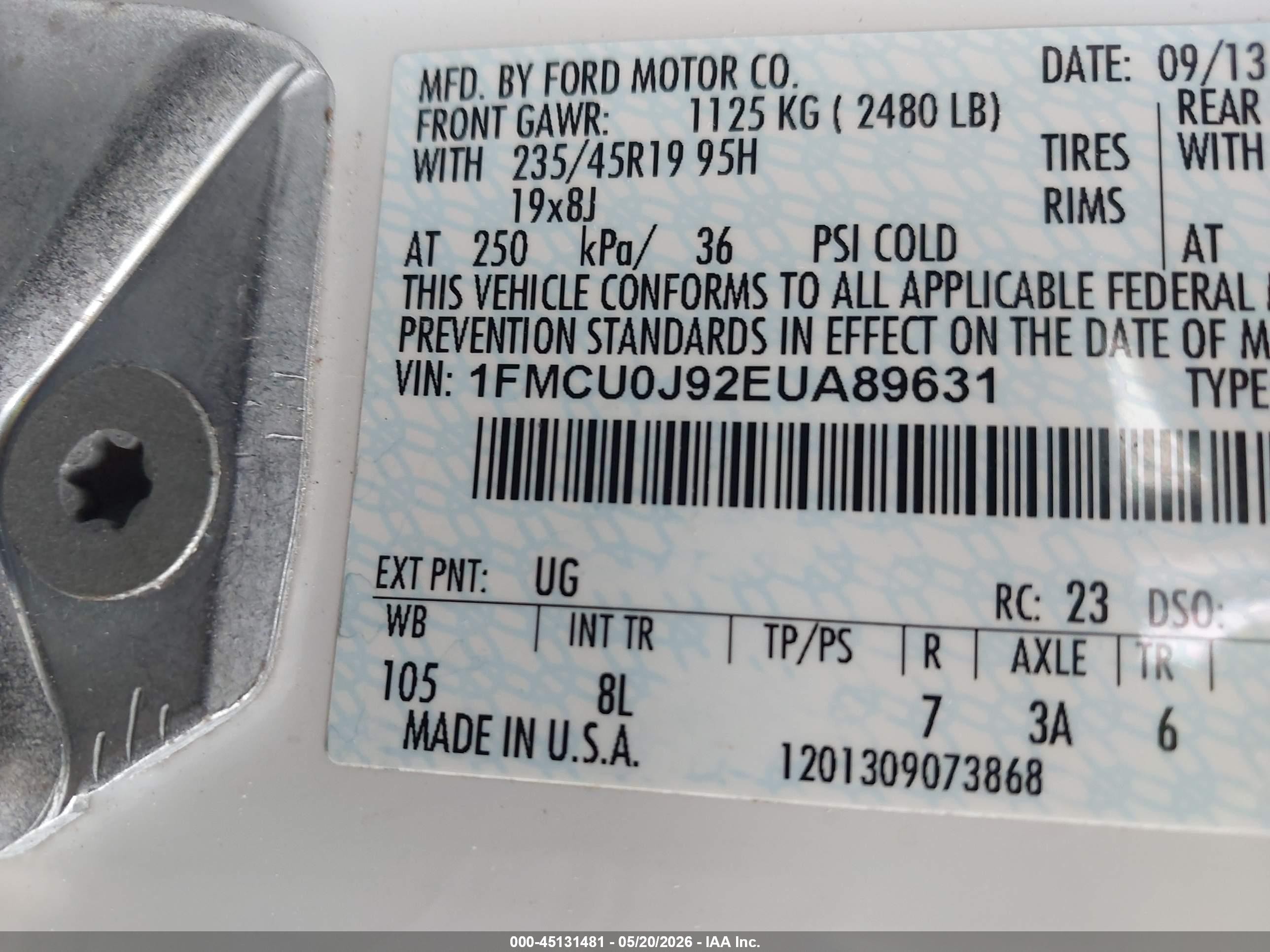2014 Ford Escape Titanium White vin: 1FMCU0J92EUA89631