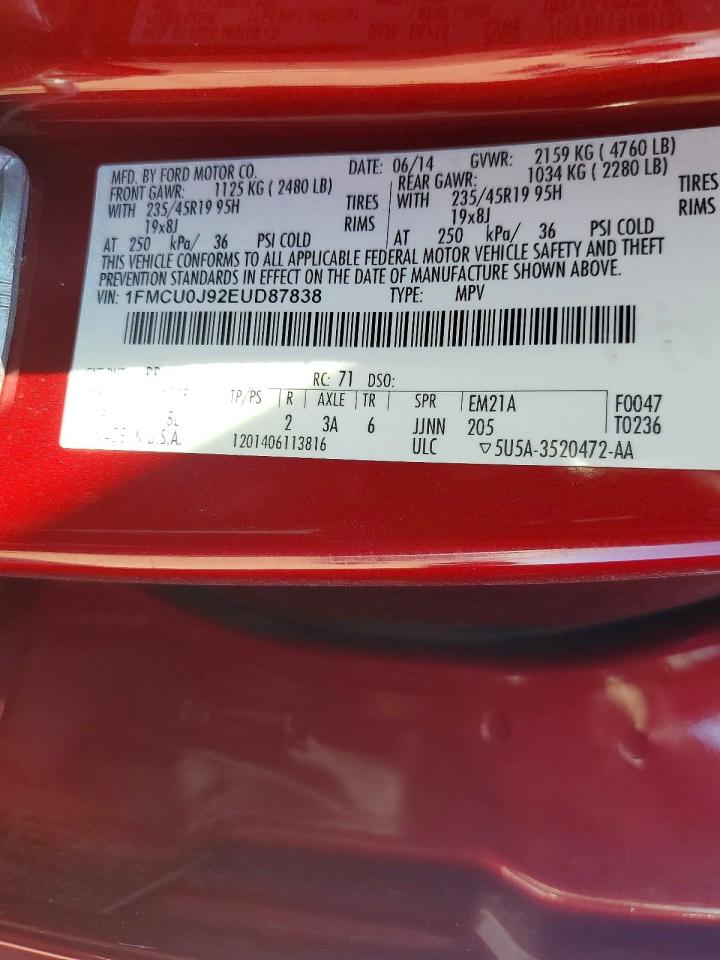 2014 Ford Escape Titanium Red vin: 1FMCU0J92EUD87838