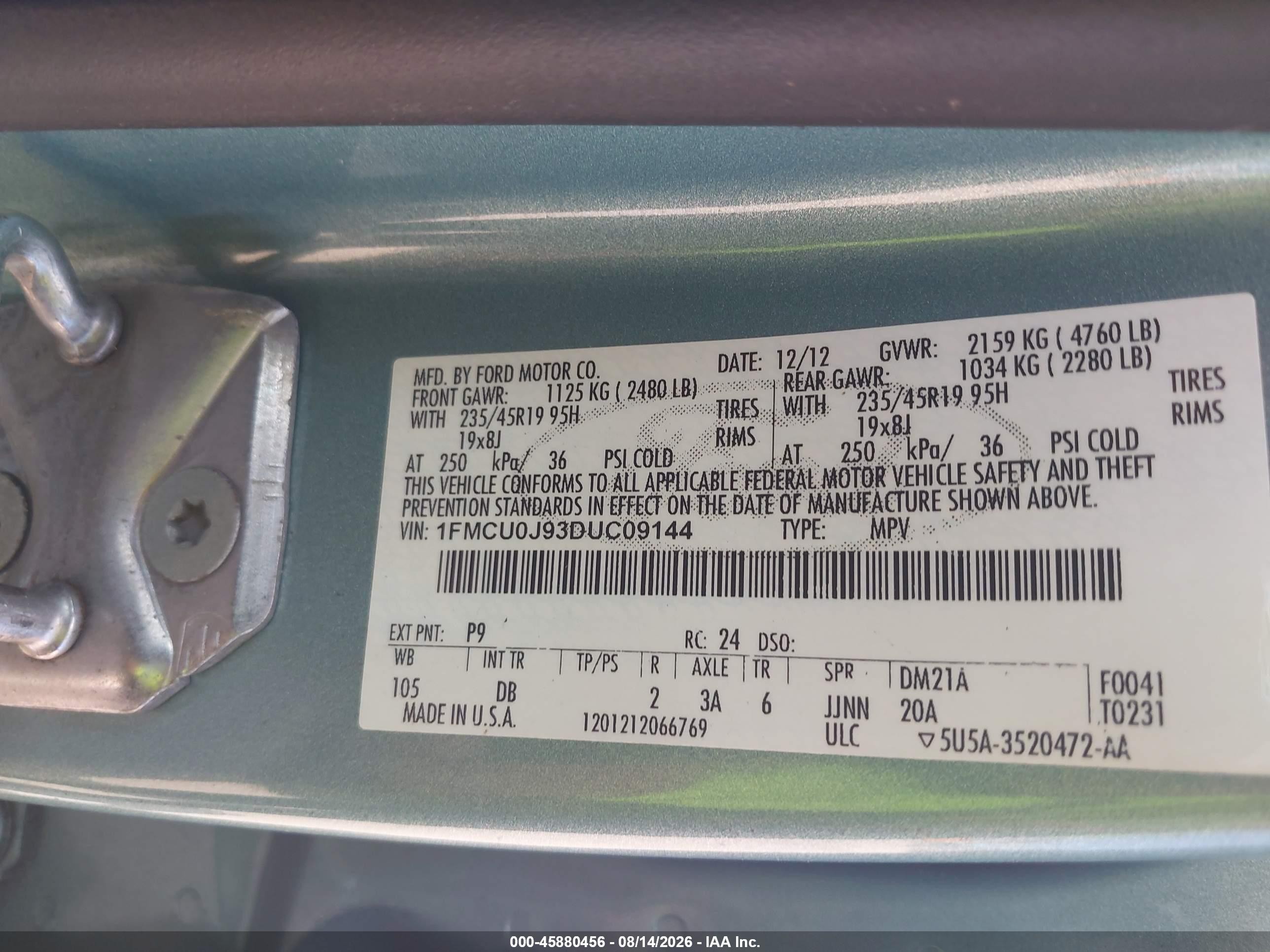 2013 Ford Escape Titanium Green vin: 1FMCU0J93DUC09144