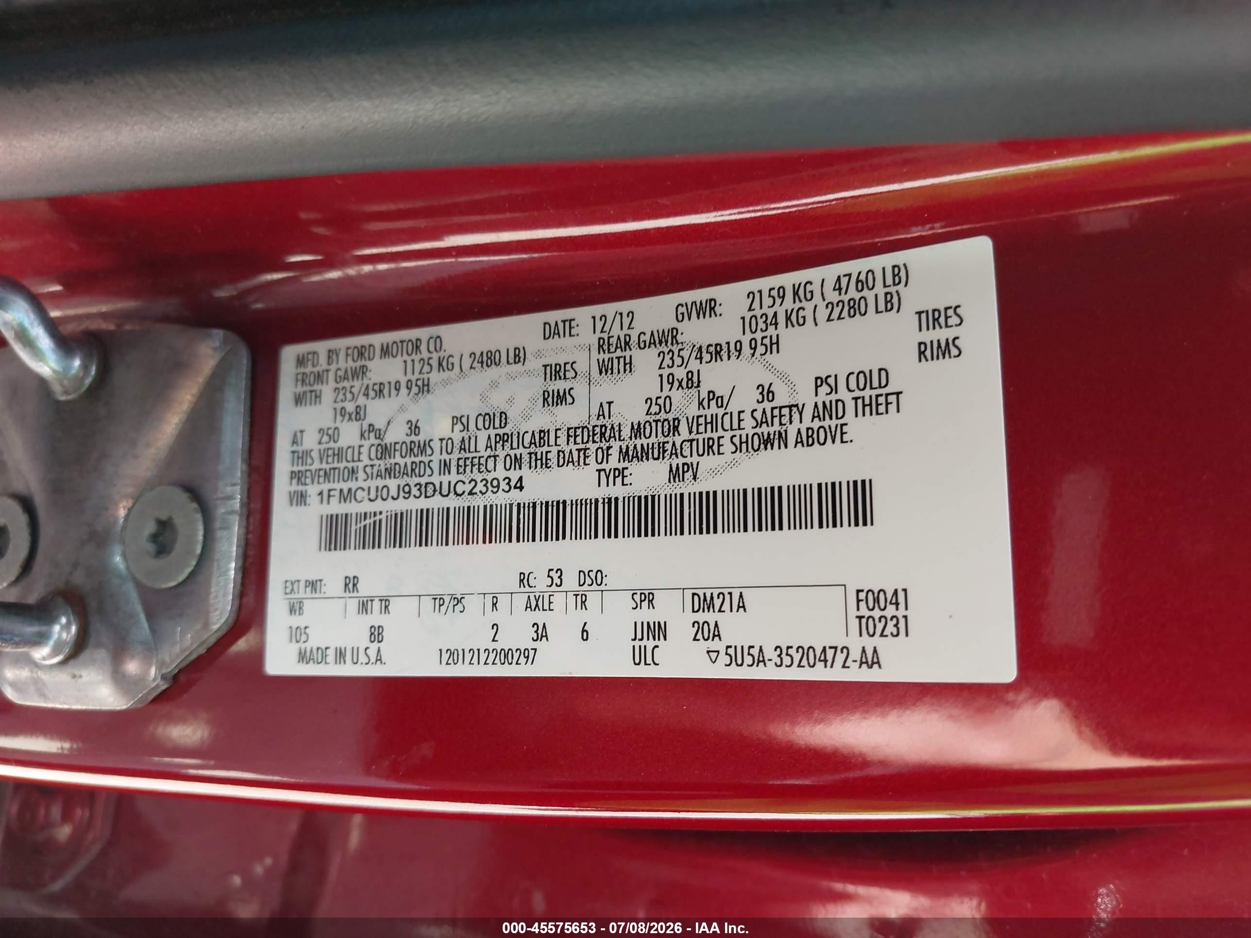 2013 Ford Escape Titanium Красный vin: 1FMCU0J93DUC23934