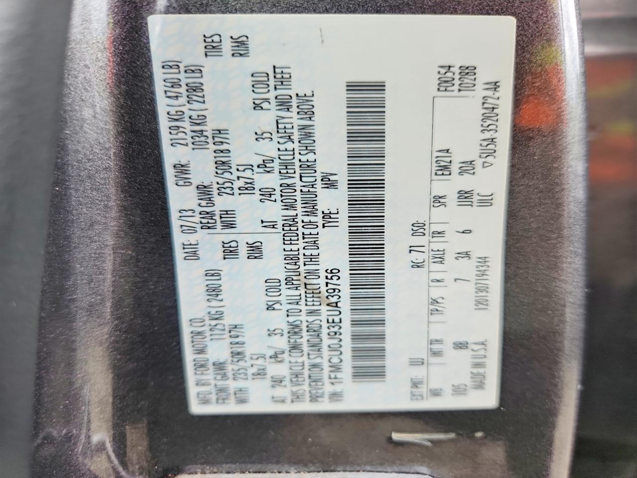 2014 Ford Escape Titanium Серый vin: 1FMCU0J93EUA39756