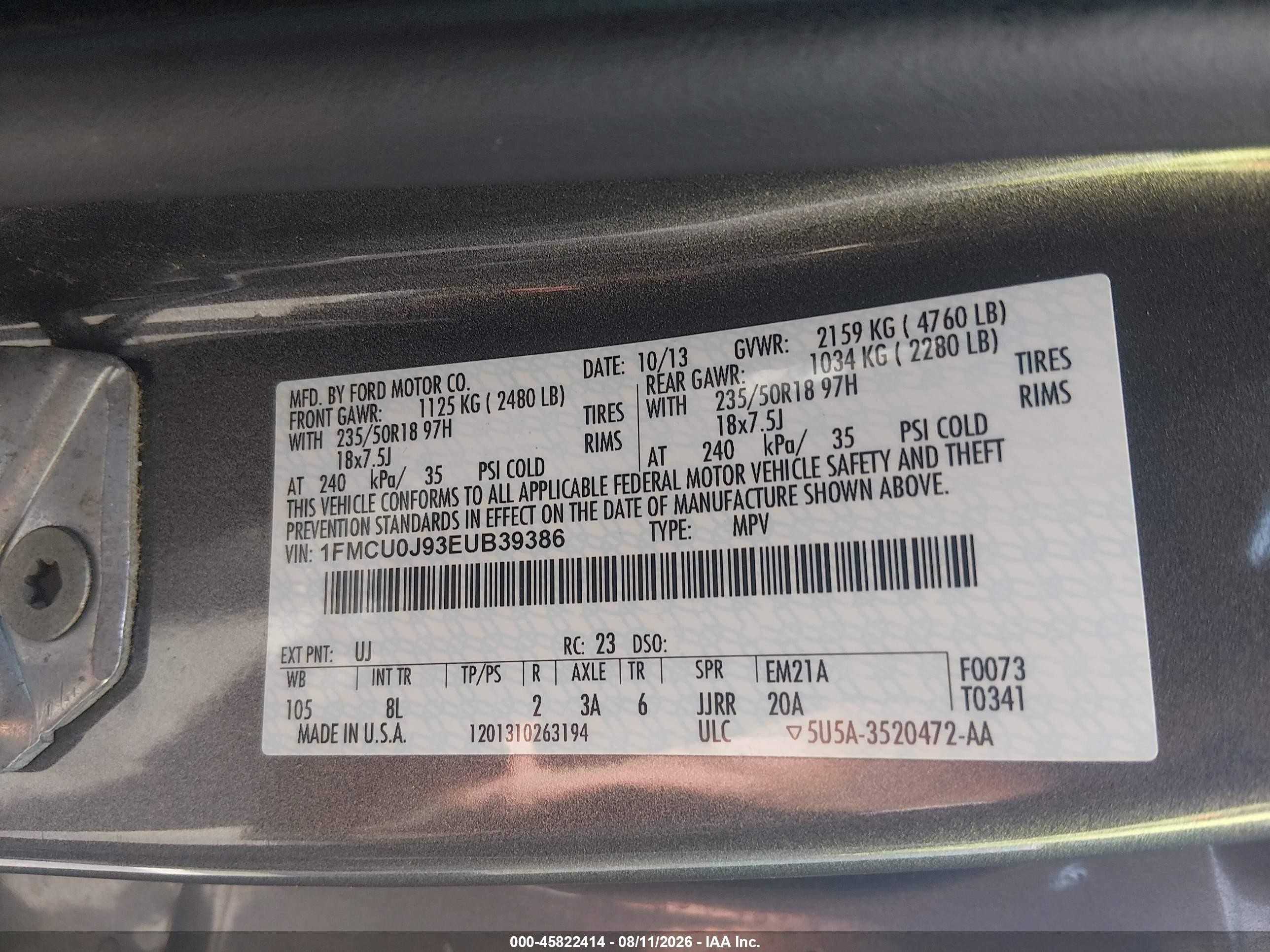 2014 Ford Escape Titanium Gray vin: 1FMCU0J93EUB39386
