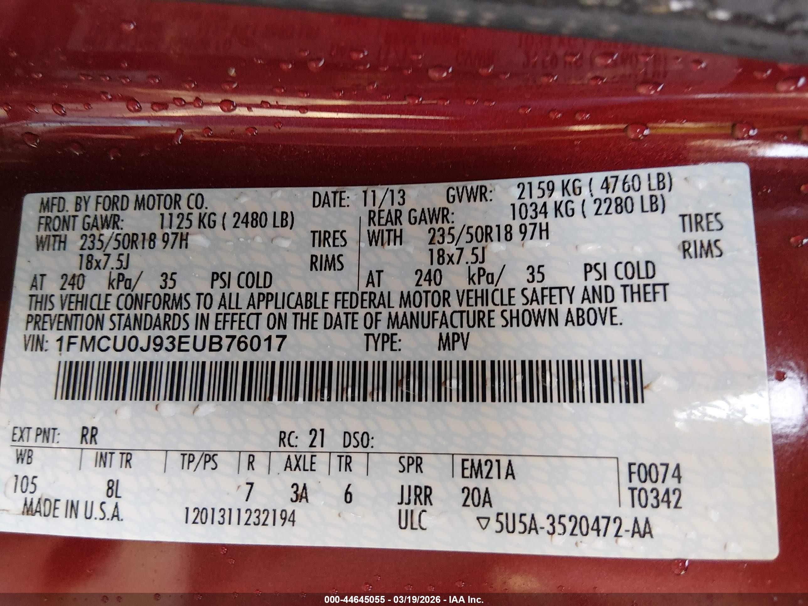 2014 Ford Escape Titanium Maroon vin: 1FMCU0J93EUB76017