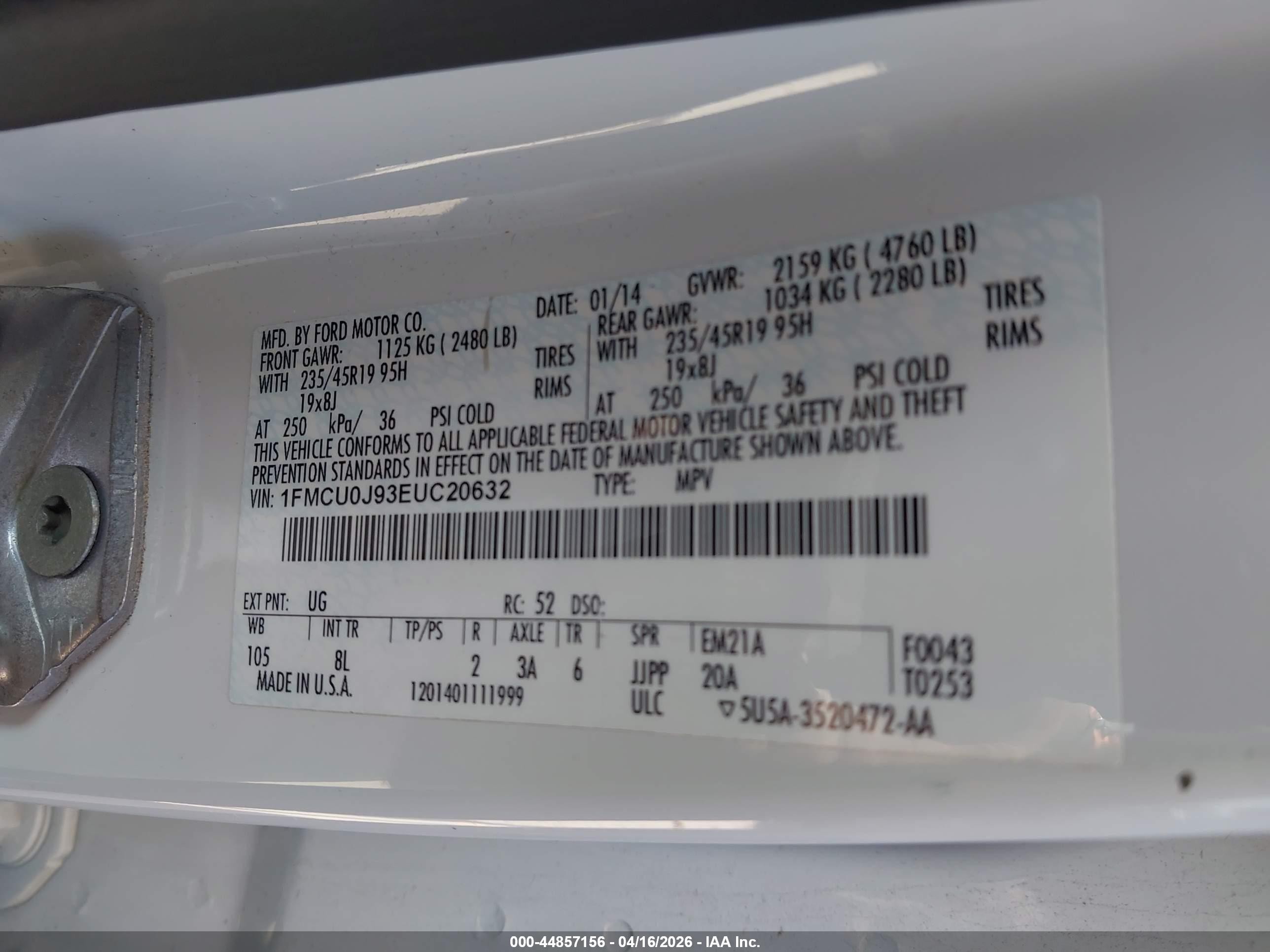 2014 Ford Escape Titanium White vin: 1FMCU0J93EUC20632