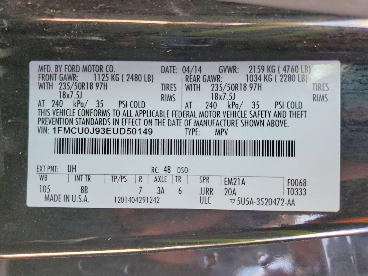 2014 Ford Escape Titanium Black vin: 1FMCU0J93EUD50149