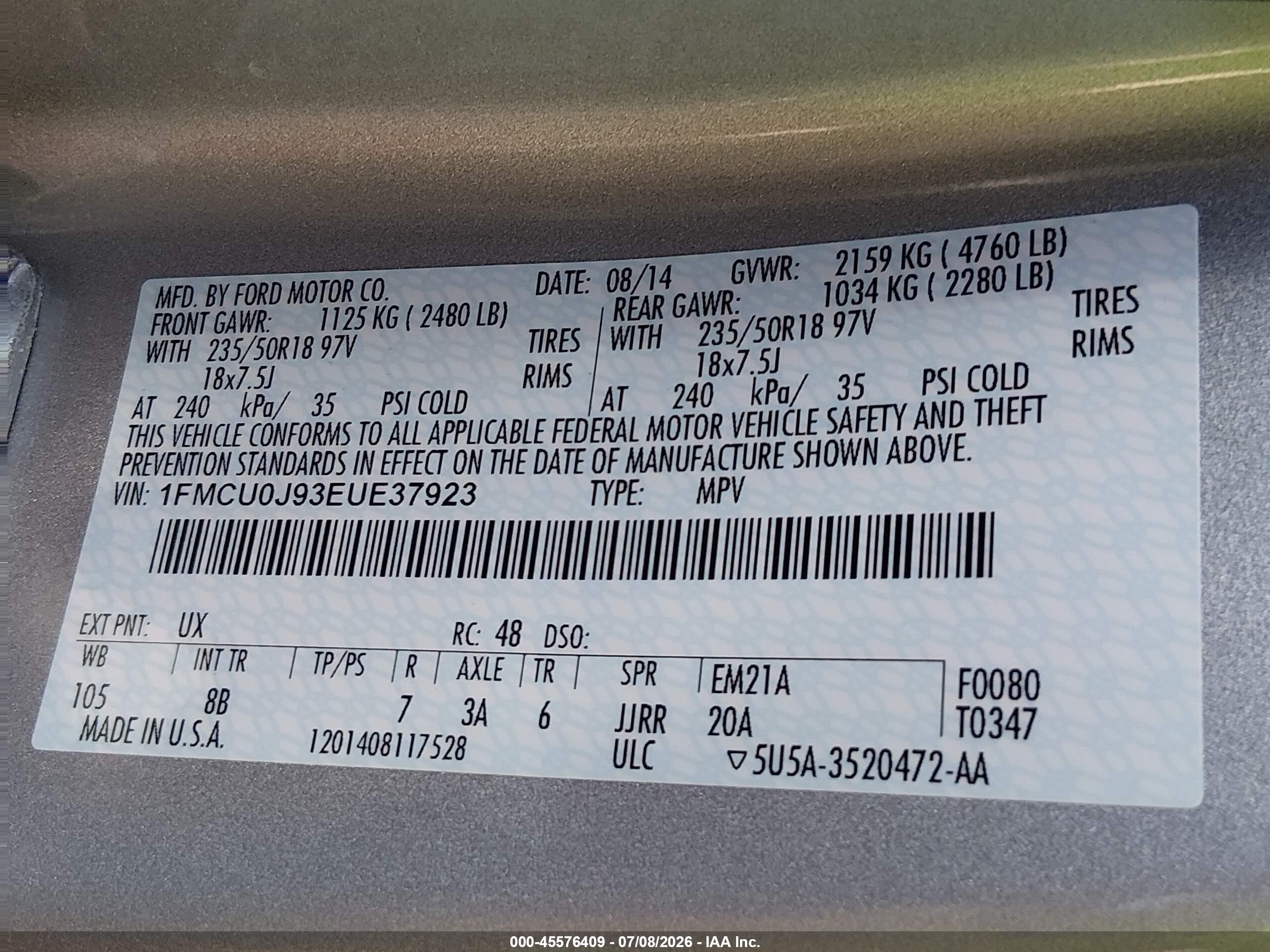 2014 Ford Escape Titanium Silver vin: 1FMCU0J93EUE37923