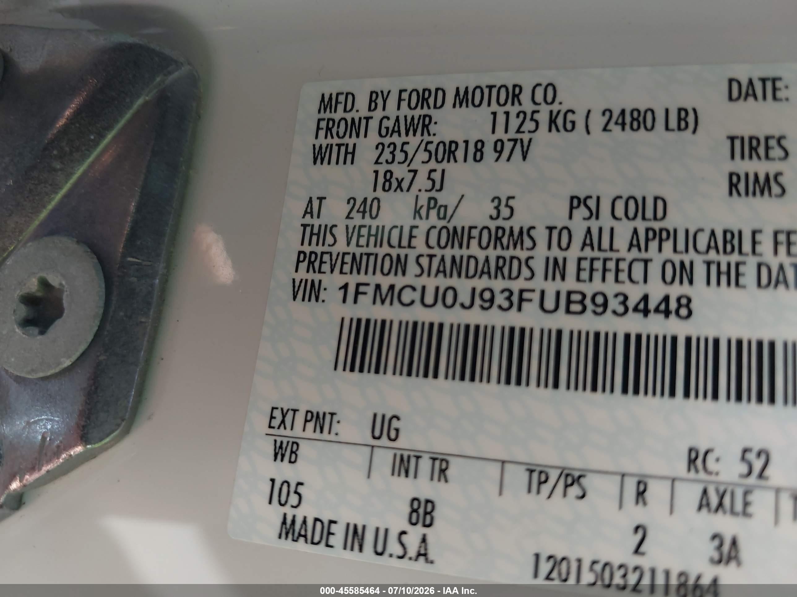 2015 Ford Escape Titanium White vin: 1FMCU0J93FUB93448