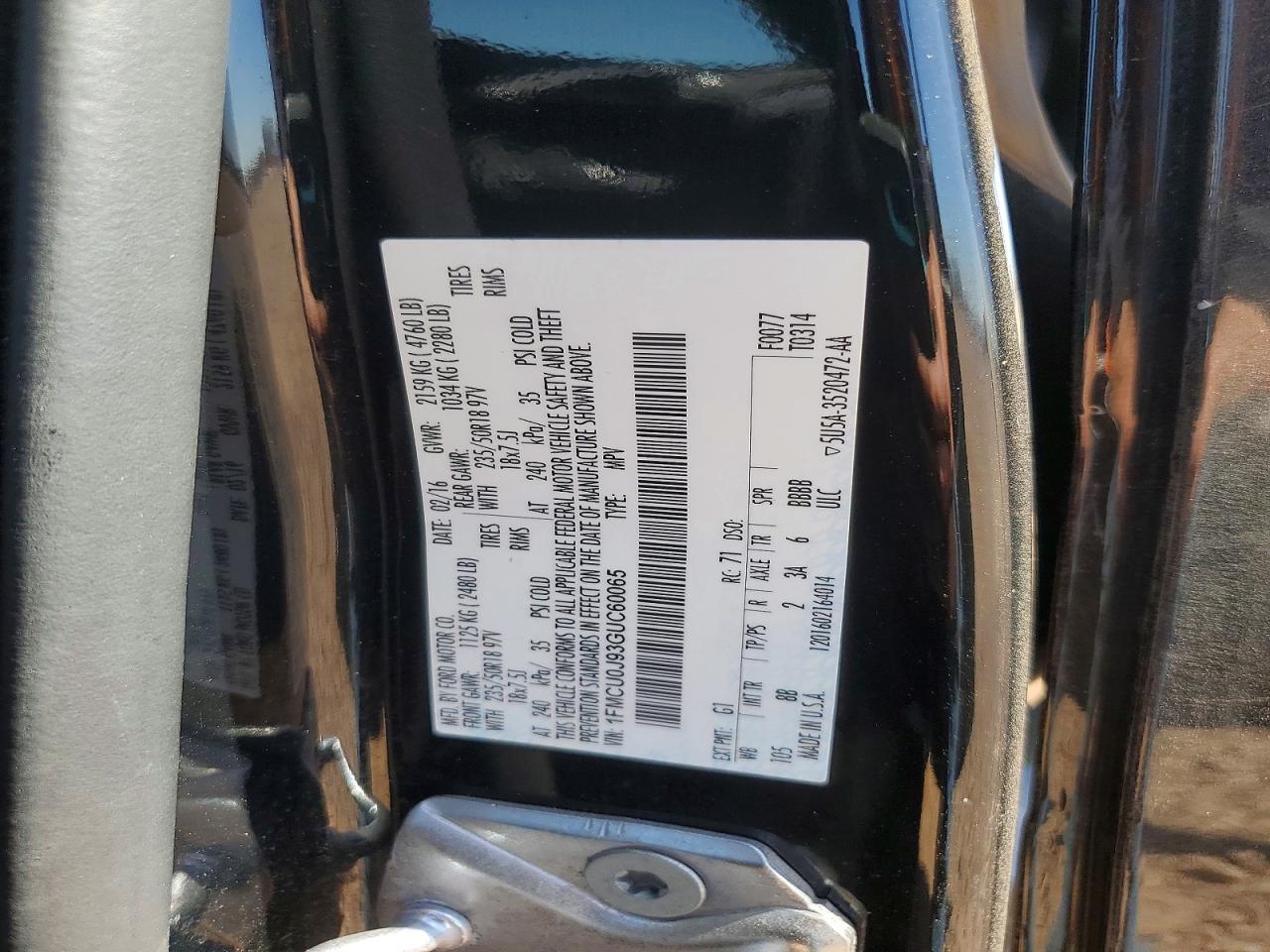 2016 Ford Escape Titanium Black vin: 1FMCU0J93GUC60065