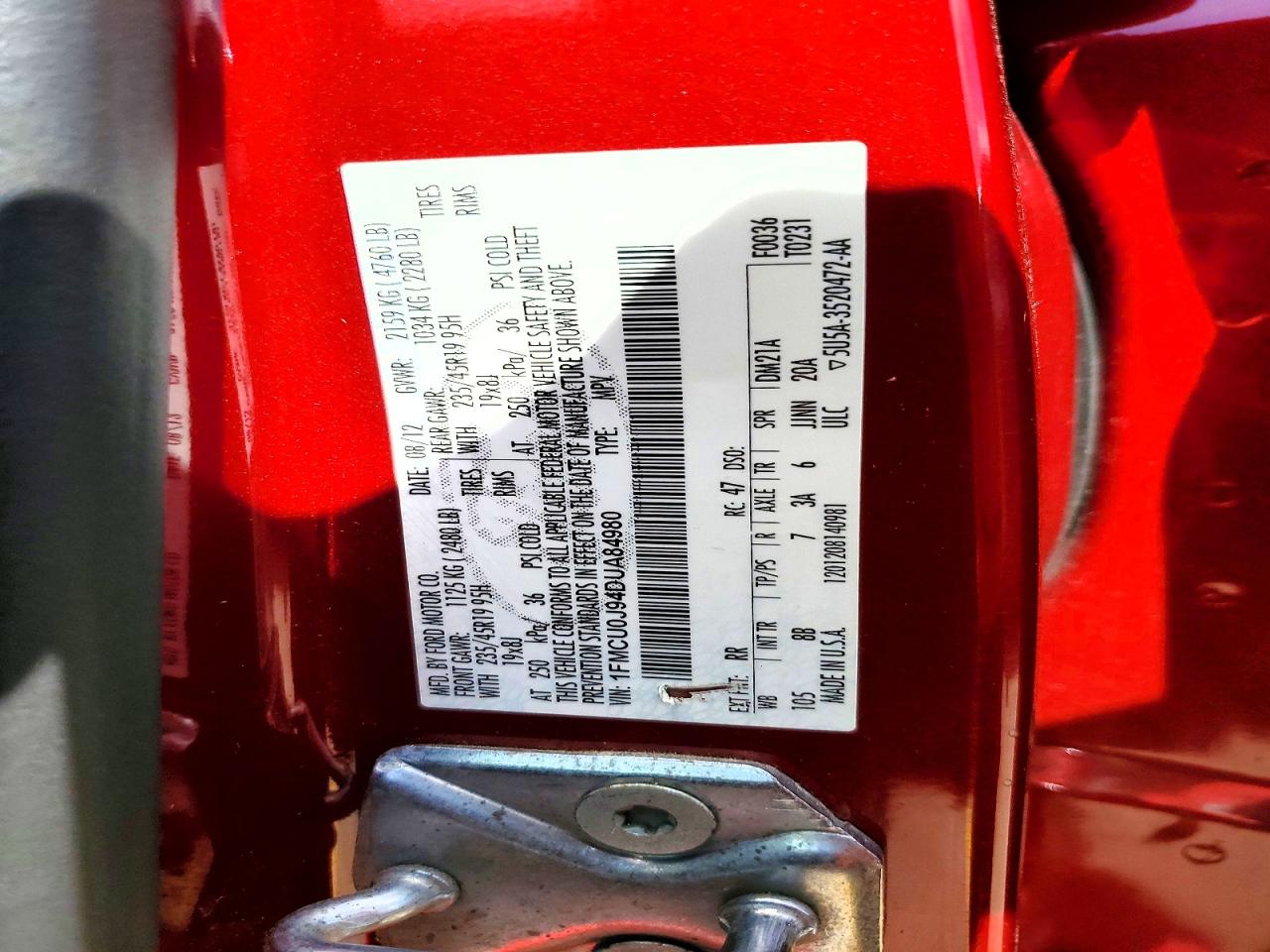 2013 Ford Escape Titanium Red vin: 1FMCU0J94DUA84980