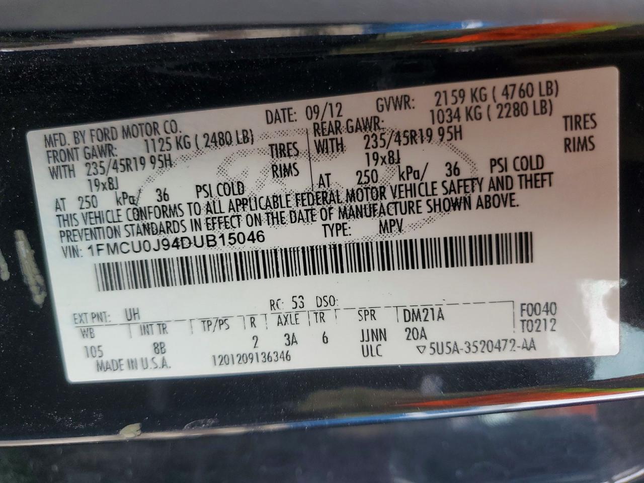 2013 Ford Escape Titanium Черный vin: 1FMCU0J94DUB15046