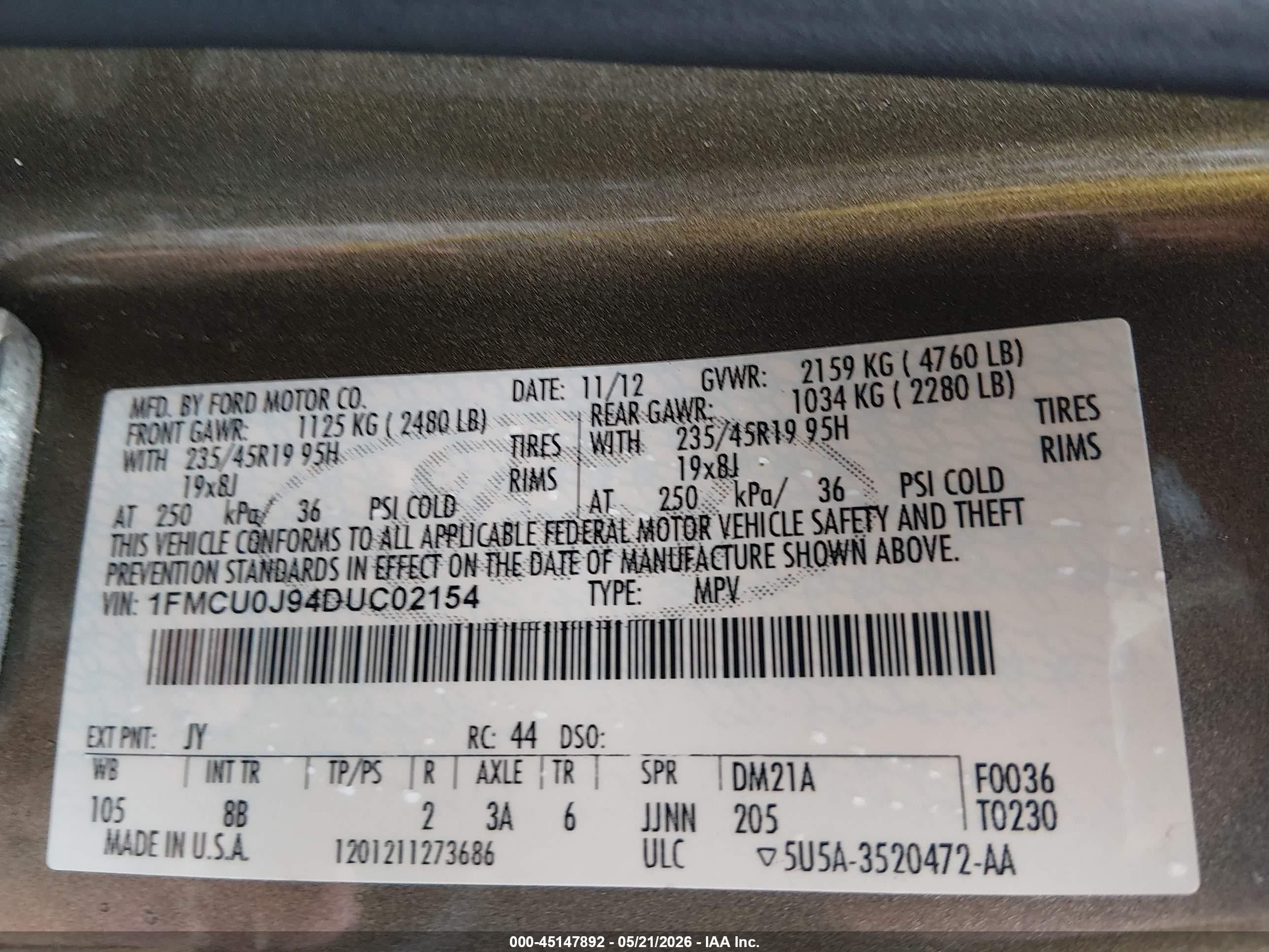 2013 Ford Escape Titanium Green vin: 1FMCU0J94DUC02154