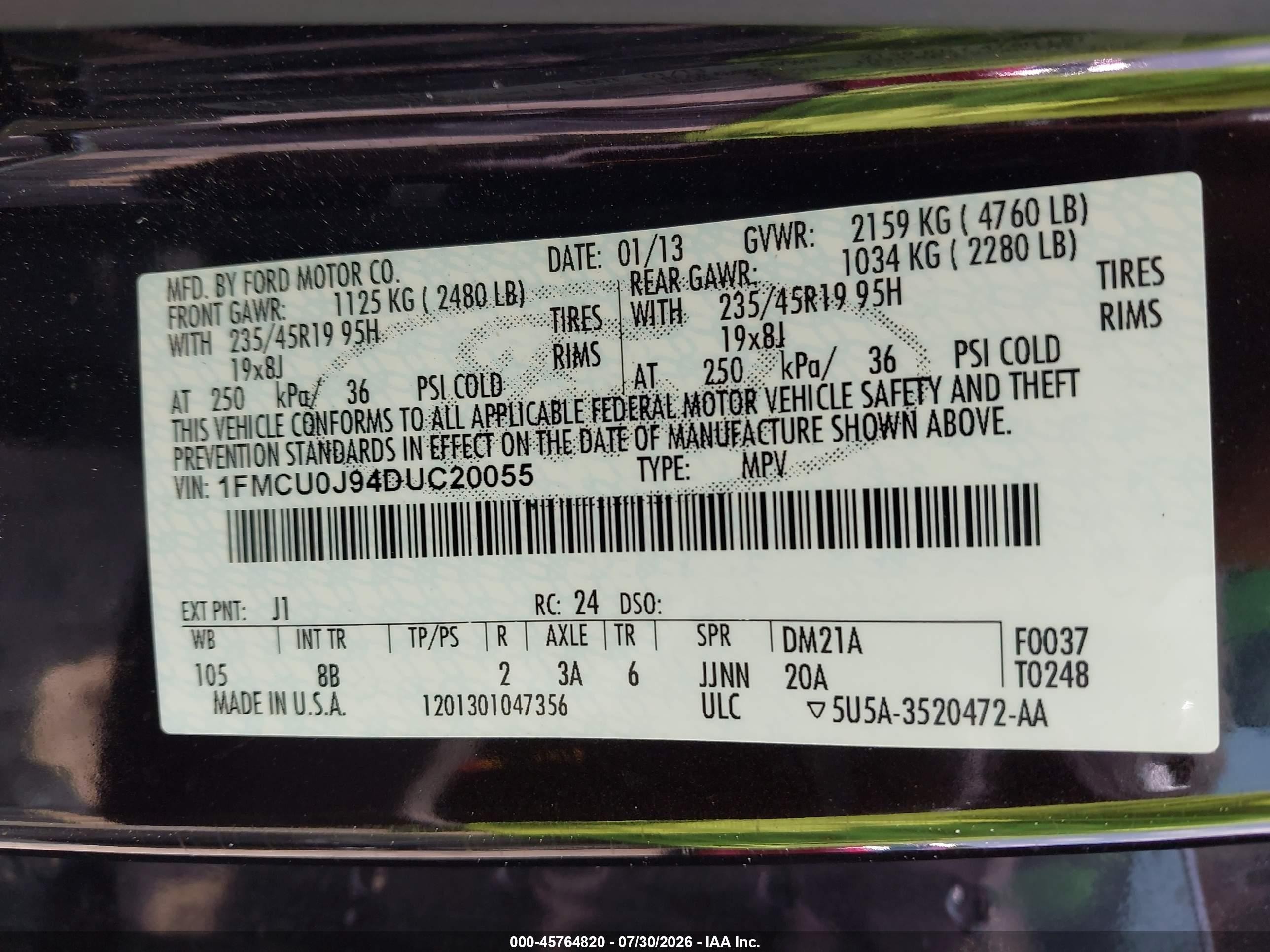 2013 Ford Escape Titanium Purple vin: 1FMCU0J94DUC20055