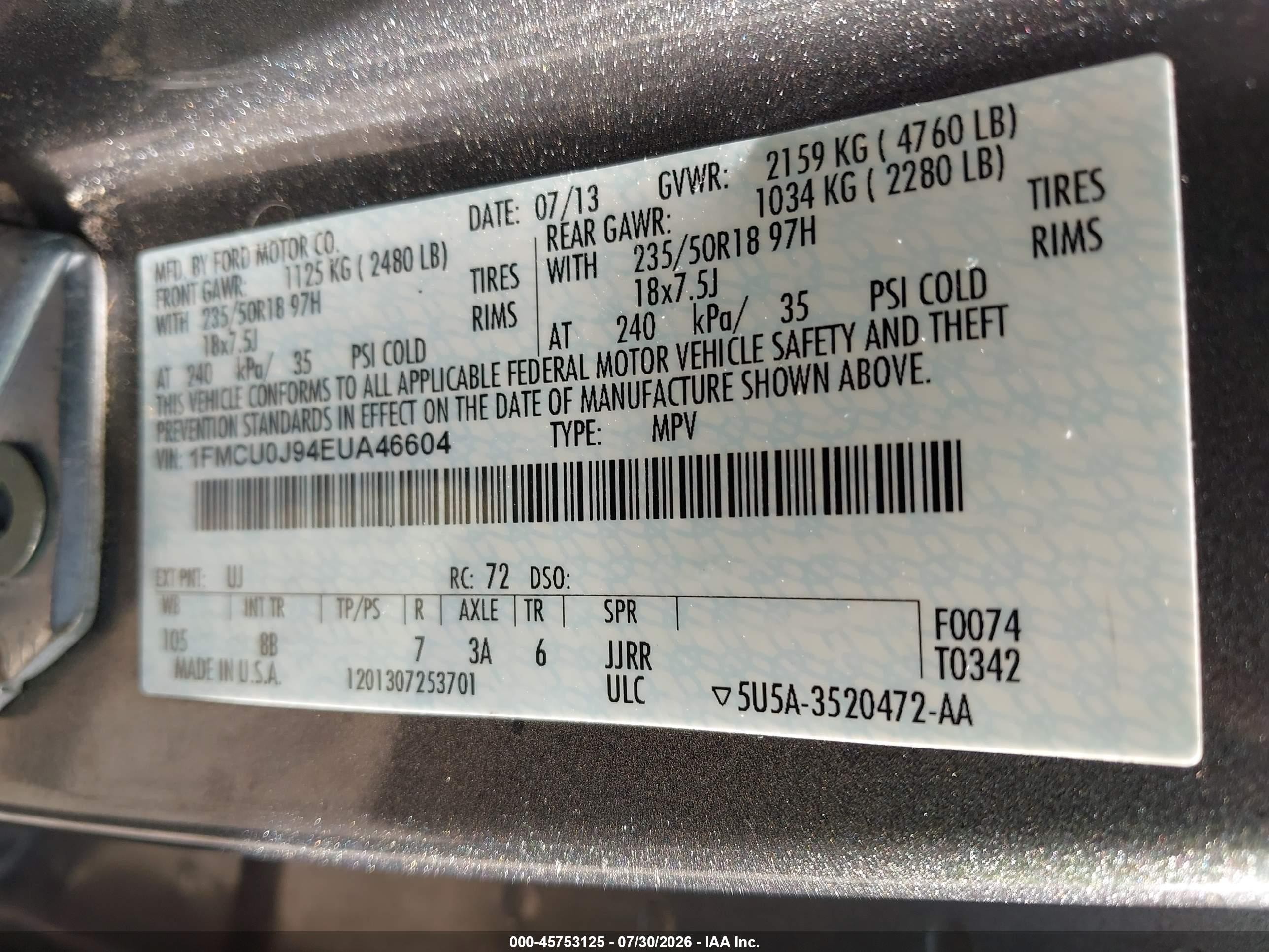 2014 Ford Escape Titanium Gray vin: 1FMCU0J94EUA46604