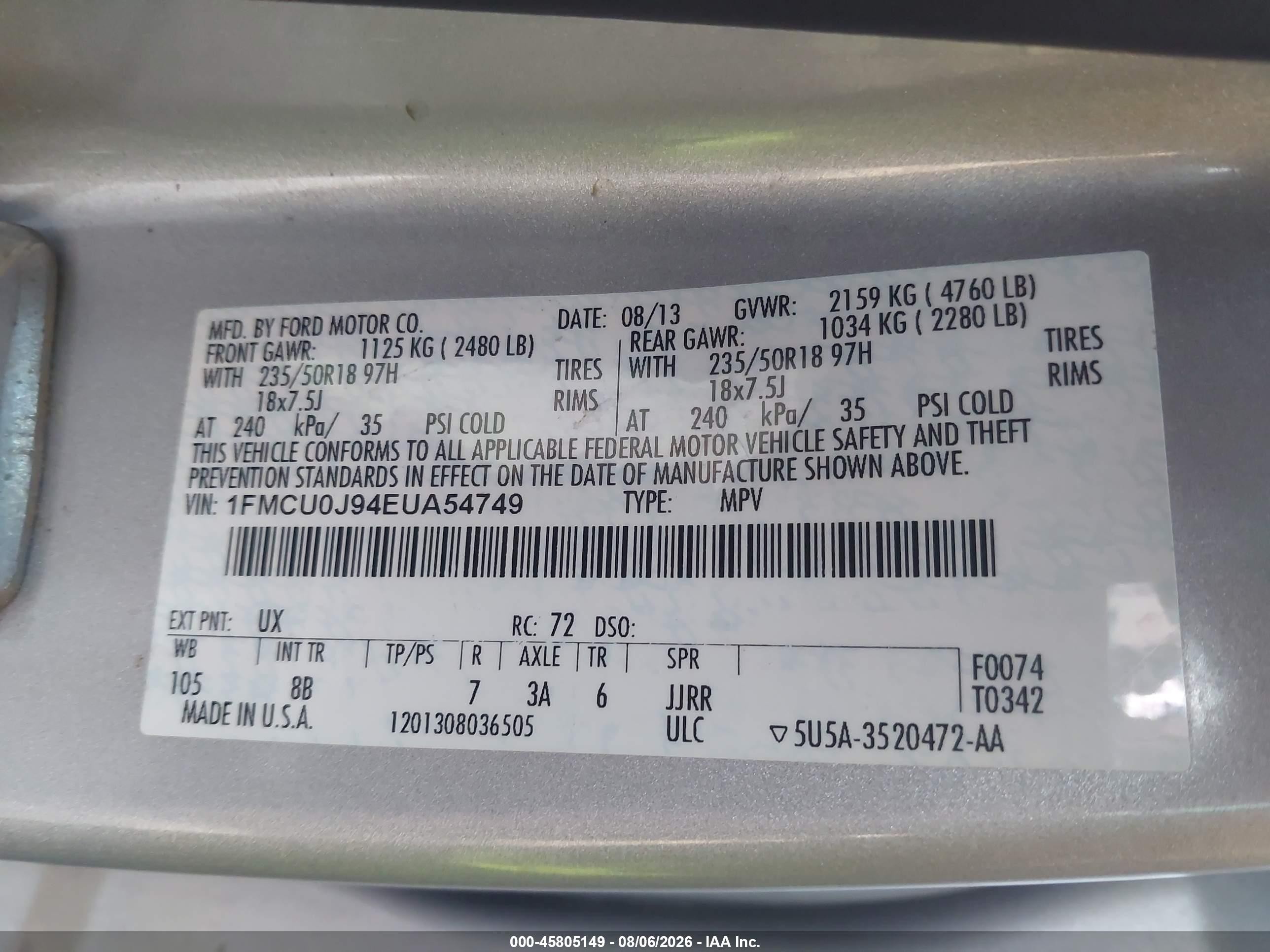 2014 Ford Escape Titanium Silver vin: 1FMCU0J94EUA54749