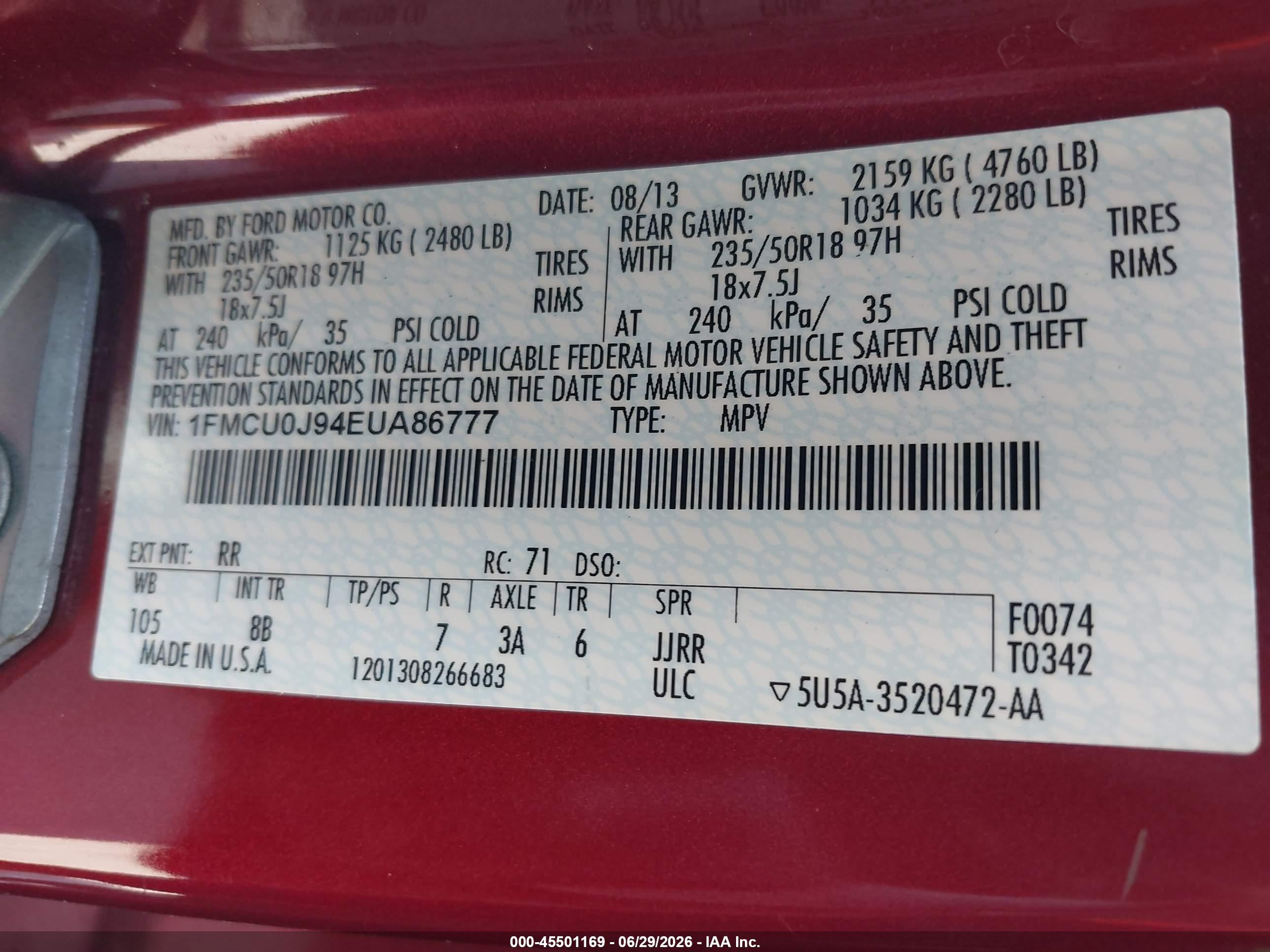 2014 Ford Escape Titanium Burgundy vin: 1FMCU0J94EUA86777