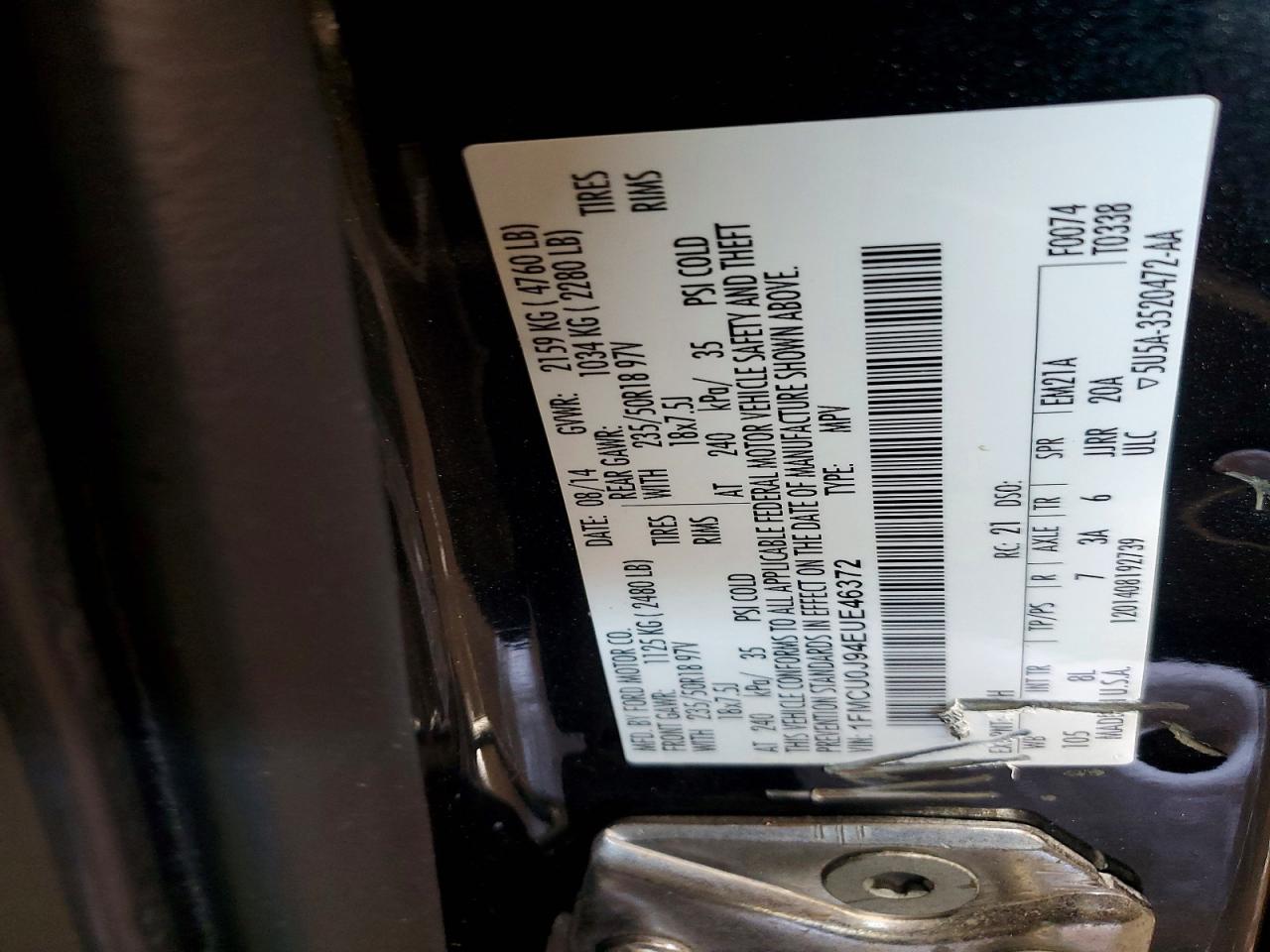 2014 Ford Escape Titanium Black vin: 1FMCU0J94EUE46372