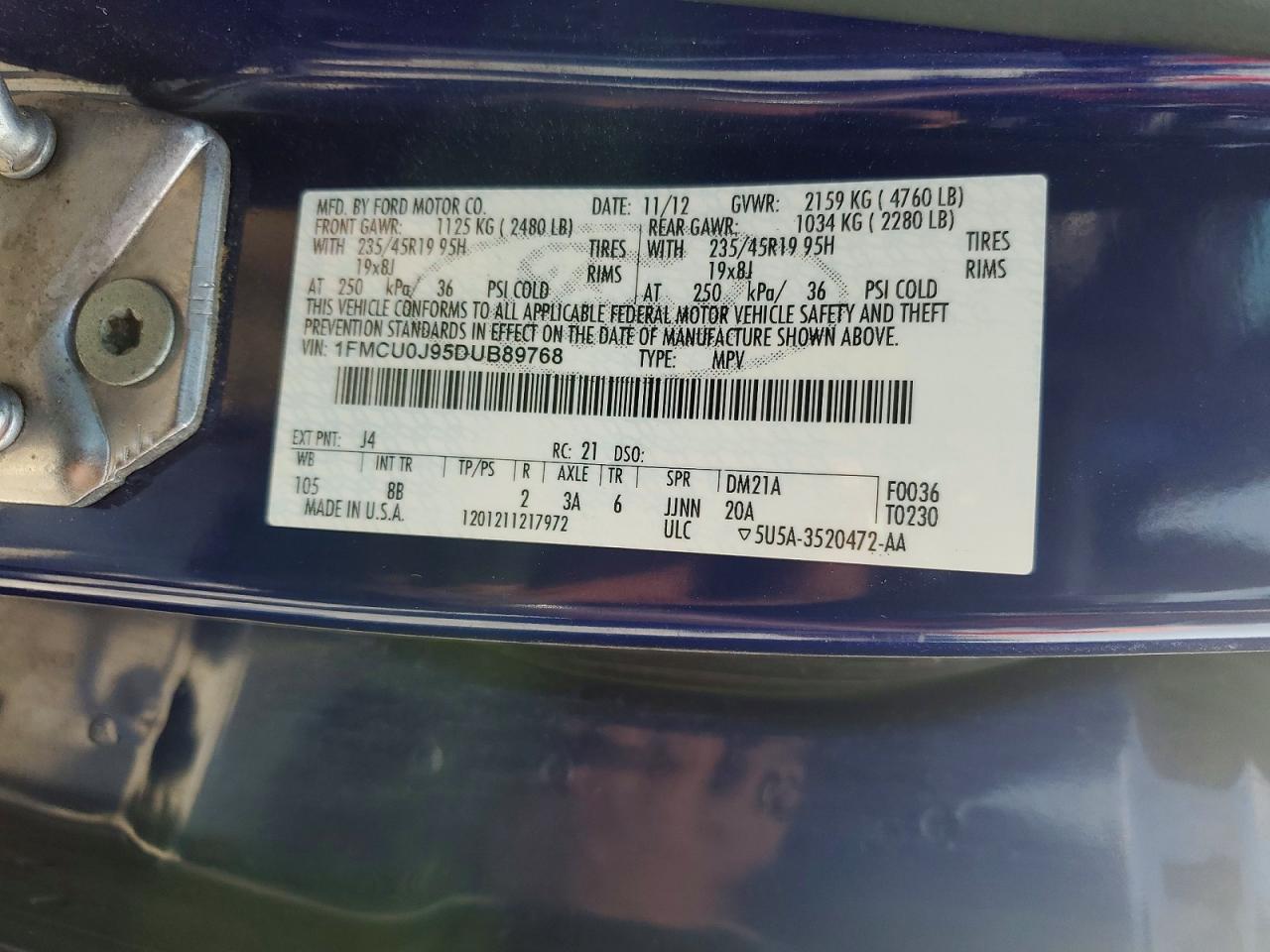 2013 Ford Escape Titanium Blue vin: 1FMCU0J95DUB89768