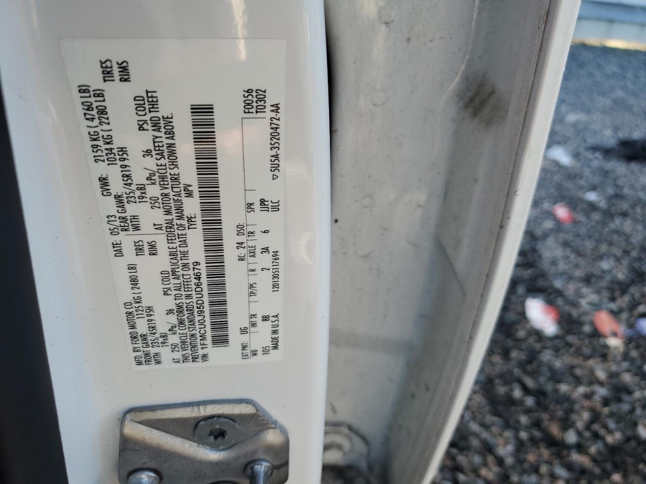 2013 Ford Escape Titanium White vin: 1FMCU0J95DUD64679