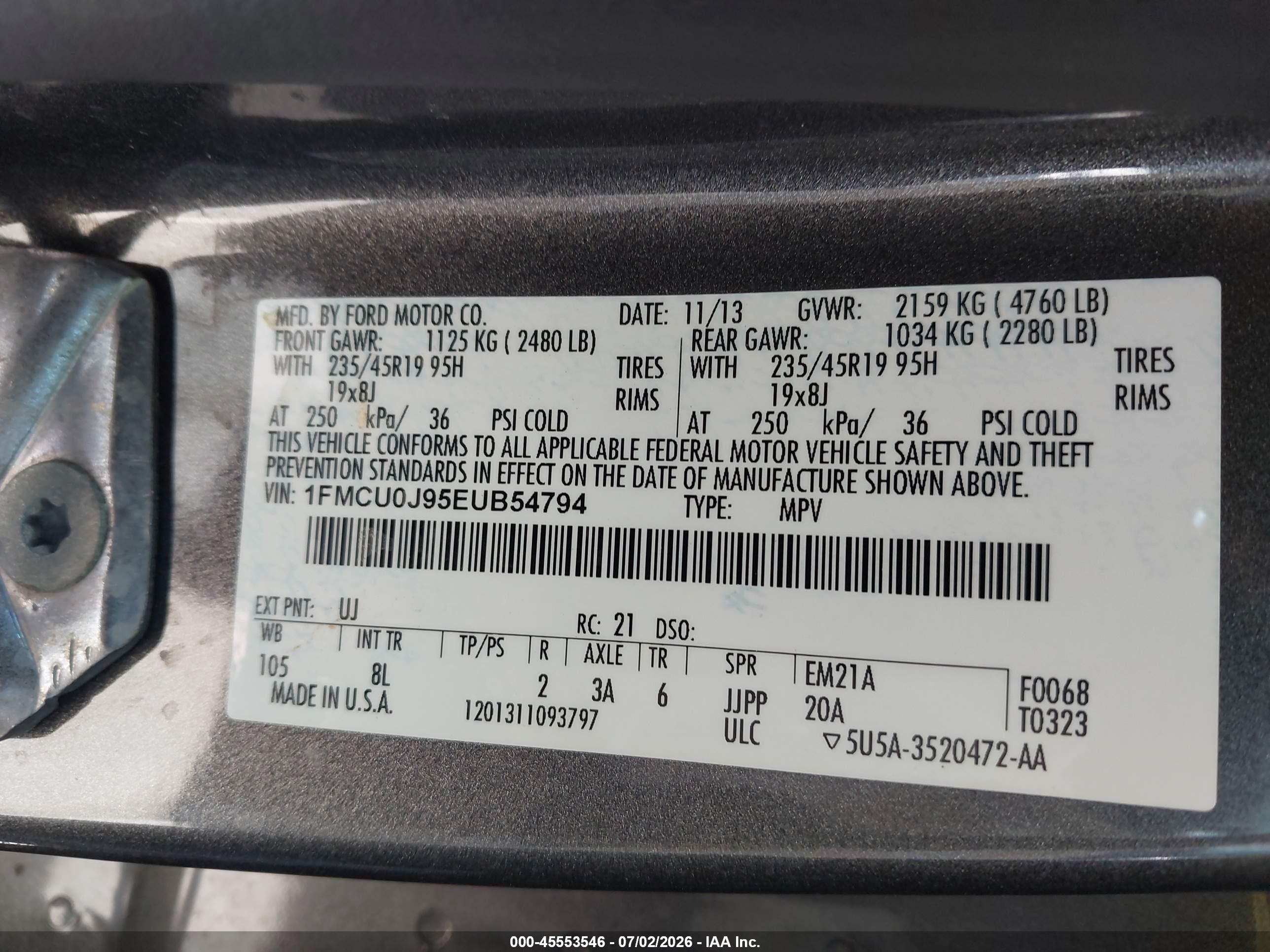 2014 Ford Escape Titanium Gray vin: 1FMCU0J95EUB54794