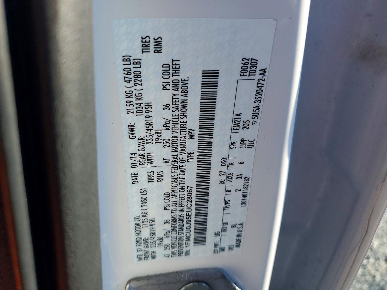 2014 Ford Escape Titanium Белый vin: 1FMCU0J95EUC28067