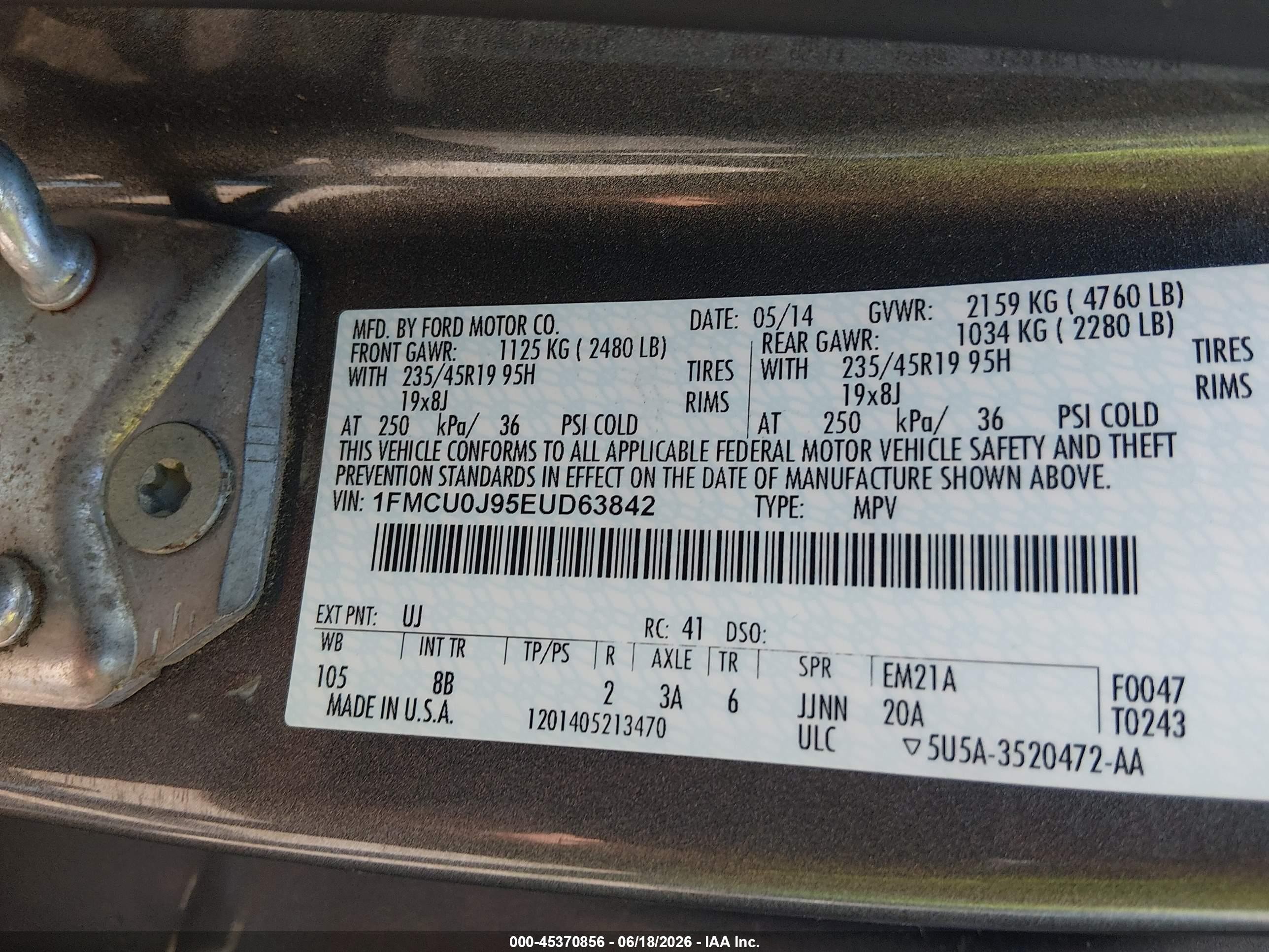 2014 Ford Escape Titanium Серый vin: 1FMCU0J95EUD63842
